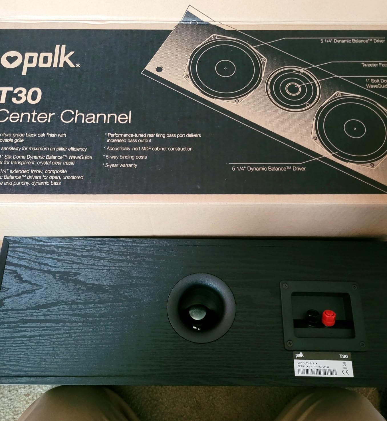 Polk Audio T30 Home Theater Center Channel Speaker - Vocal Clarity, Deep Bass Response, Dolby and DTS, Home Speaker, Single, Black | Vocal Clarity, Hi-Res Audio with Deep Bass Response, Dolby and DTS customer photo 2