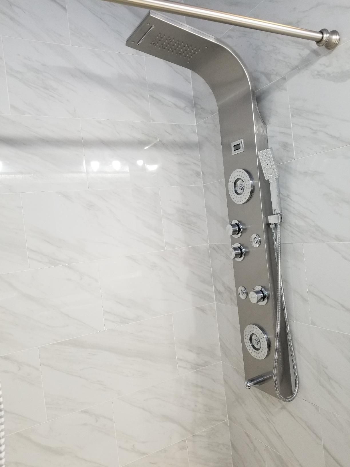 ELLO&ALLO Stainless Steel Shower Panel Tower System,LED Rainfall Waterfall Shower Head 6-Function Faucet Rain Massage System with Body Jets, Brushed Nickel customer photo 2