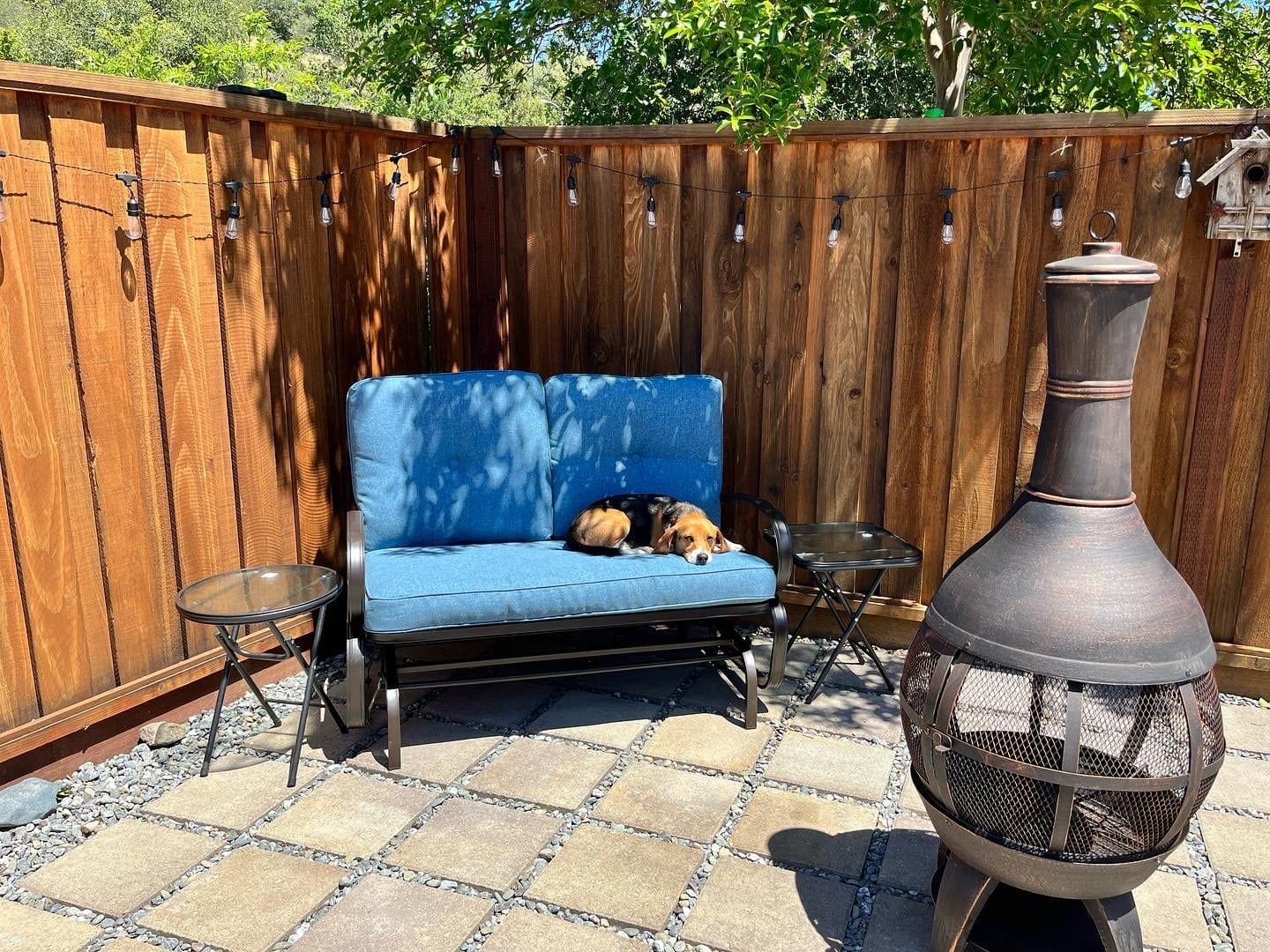 Giantex Outdoor Glider Bench, Patio 2 Person Loveseat with Removable Cushion, Thick Padded Seat, Stable Steel Frame, Outside Glider Swing Chair for Deck, Poolside, Yard, Balcony, Porch, Beige customer photo 1