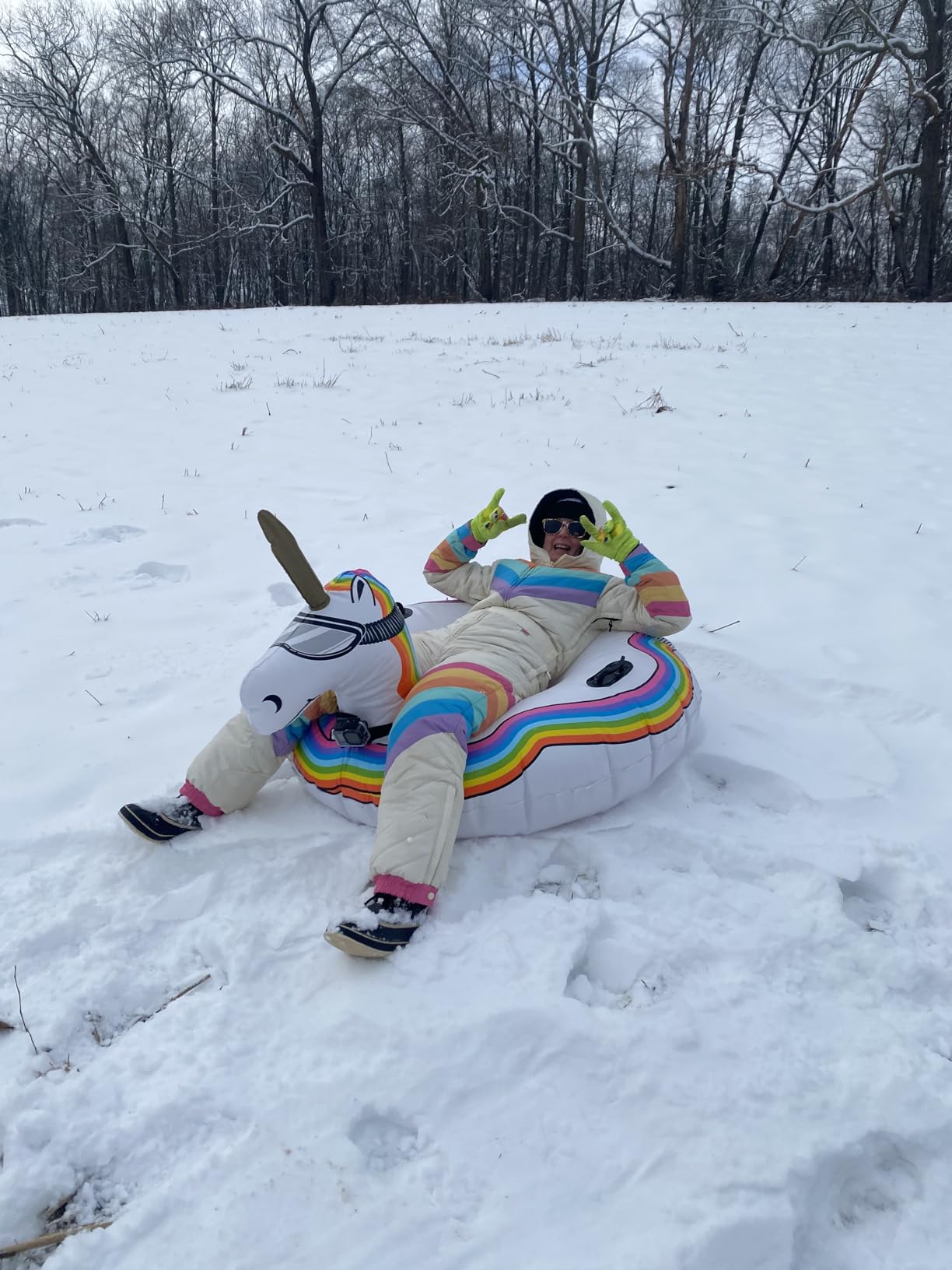 GoFloats Winter Snow Tubes - Choose from Unicorn, Disney's Frozen, Ice Dragon, Polar Bear, Penguin, Flamingo - Inflatable Sled for Kids and Adults customer photo 2