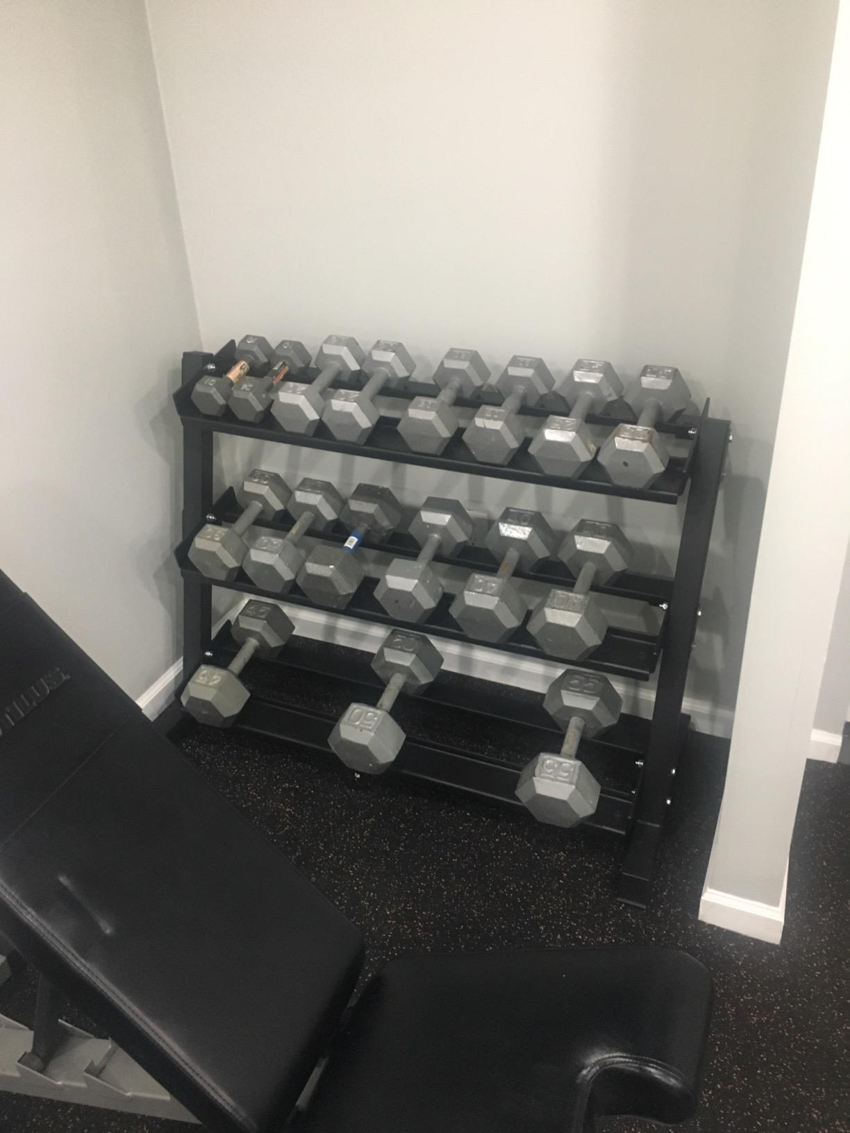 Rep Fitness Dumbbell Rack | 3-Tier Compact Holder | Fits Sets 5-50 lb | Weight Storage Stand | Rubber Hex Organizer | Free Weights Shelf | Heavy Duty Steel Frame | Gym Equipment for Home customer photo 2