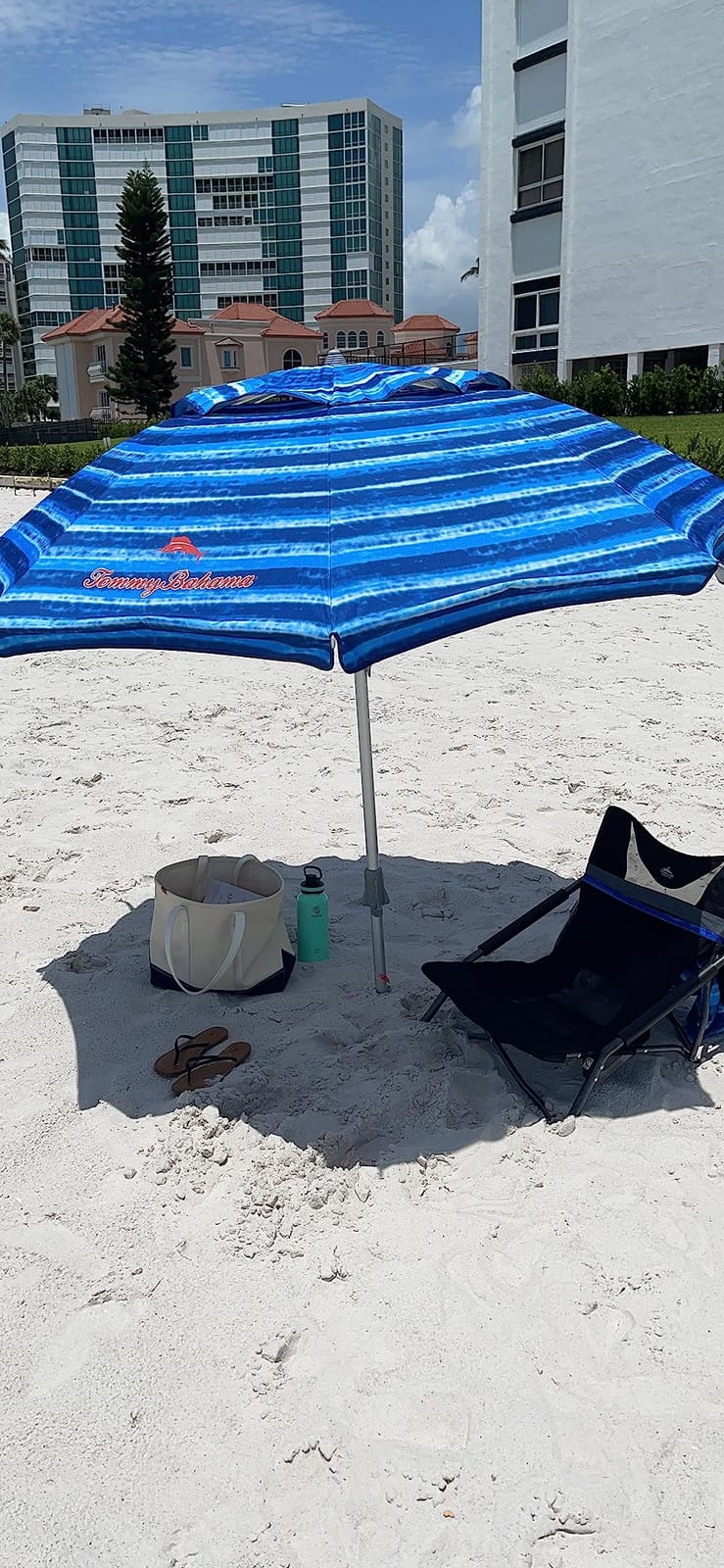 Tommy Bahama Sand Anchor 7 feet Beach Umbrella with Tilt and Telescoping Pole (Blue/White) customer photo 1