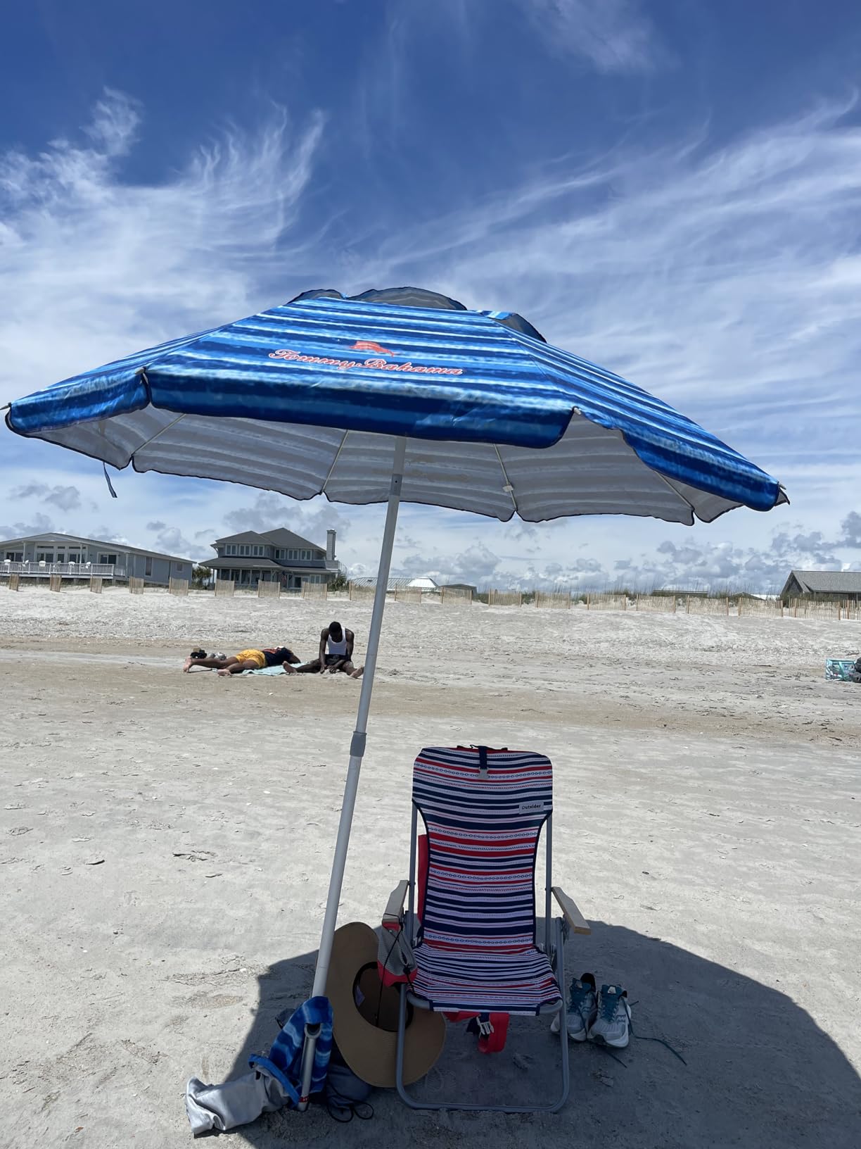 Tommy Bahama Sand Anchor 7 feet Beach Umbrella with Tilt and Telescoping Pole (Blue/White) customer photo 2