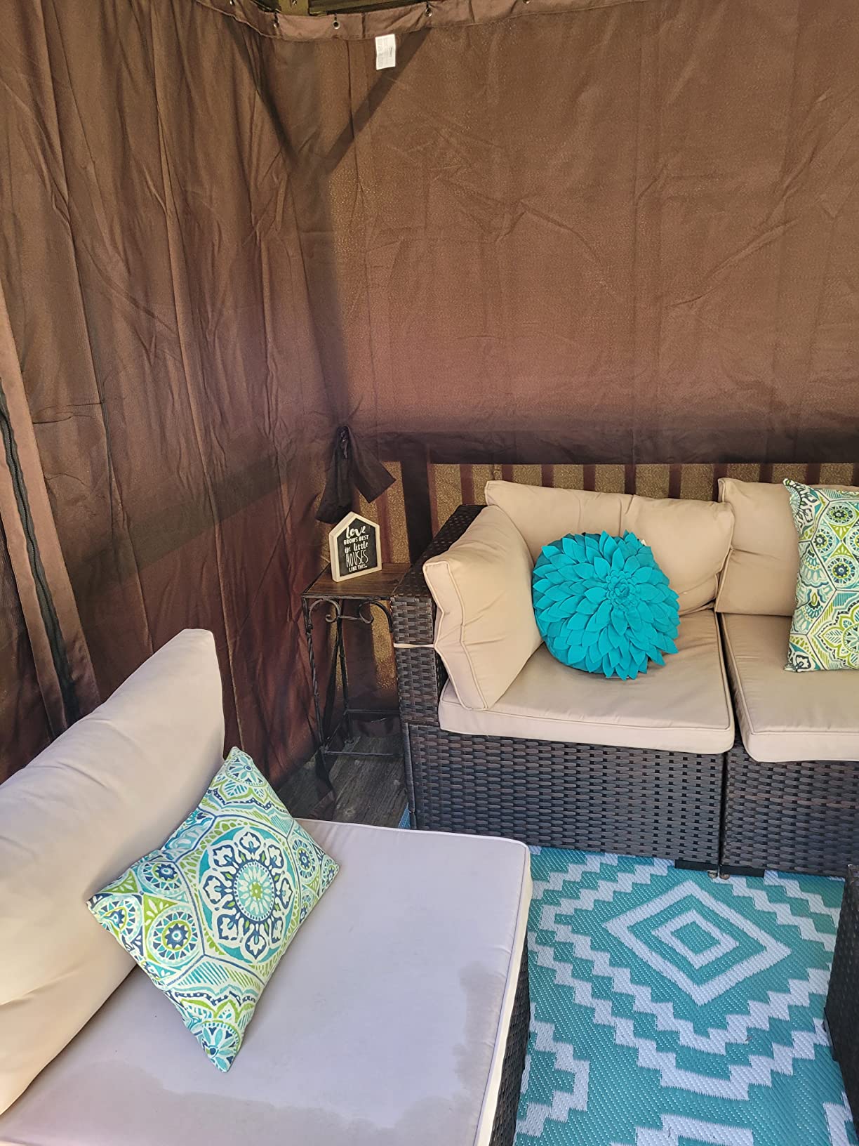 Outsunny 10' x 12' Hardtop Gazebo with Curtains and Netting, Permanent Pavilion Metal Single Roof Gazebo Canopy with Aluminum Frame and Hooks, for Garden, Patio, Backyard, Coffee Brown customer photo 1