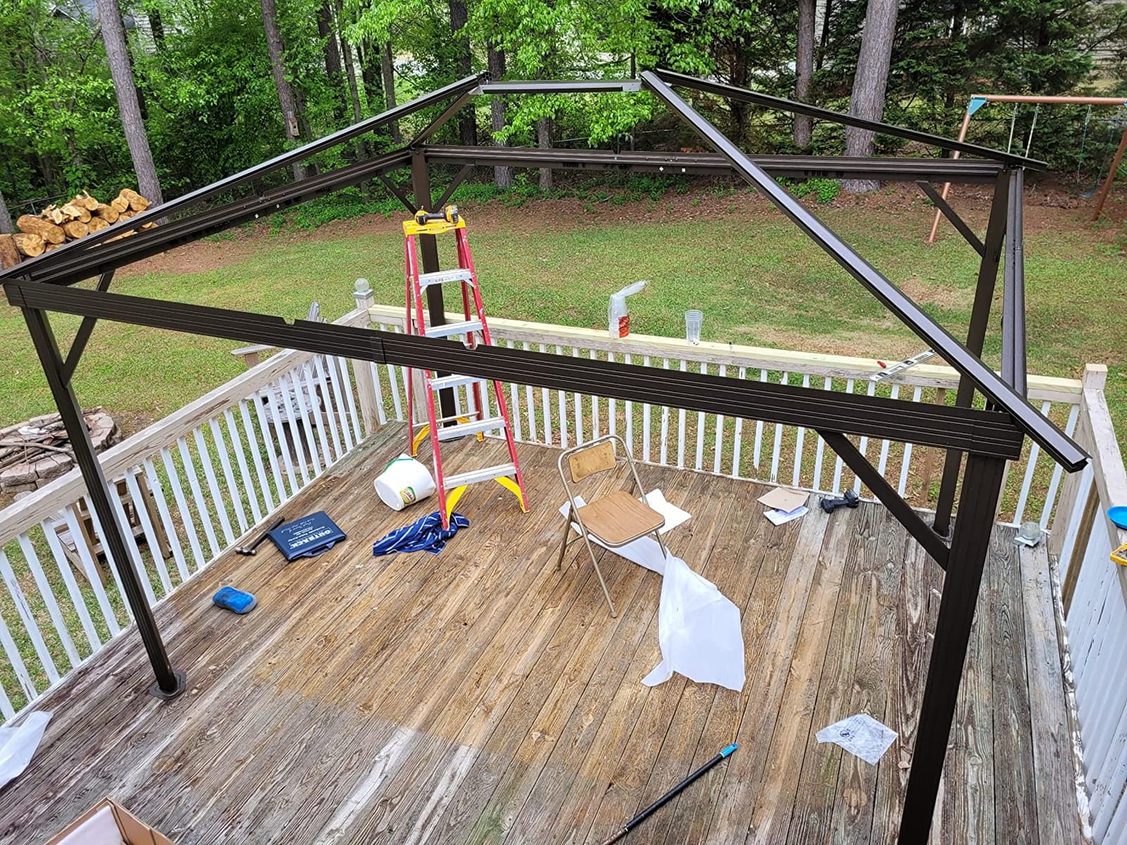 Outsunny 10' x 12' Hardtop Gazebo with Curtains and Netting, Permanent Pavilion Metal Single Roof Gazebo Canopy with Aluminum Frame and Hooks, for Garden, Patio, Backyard, Coffee Brown customer photo 2
