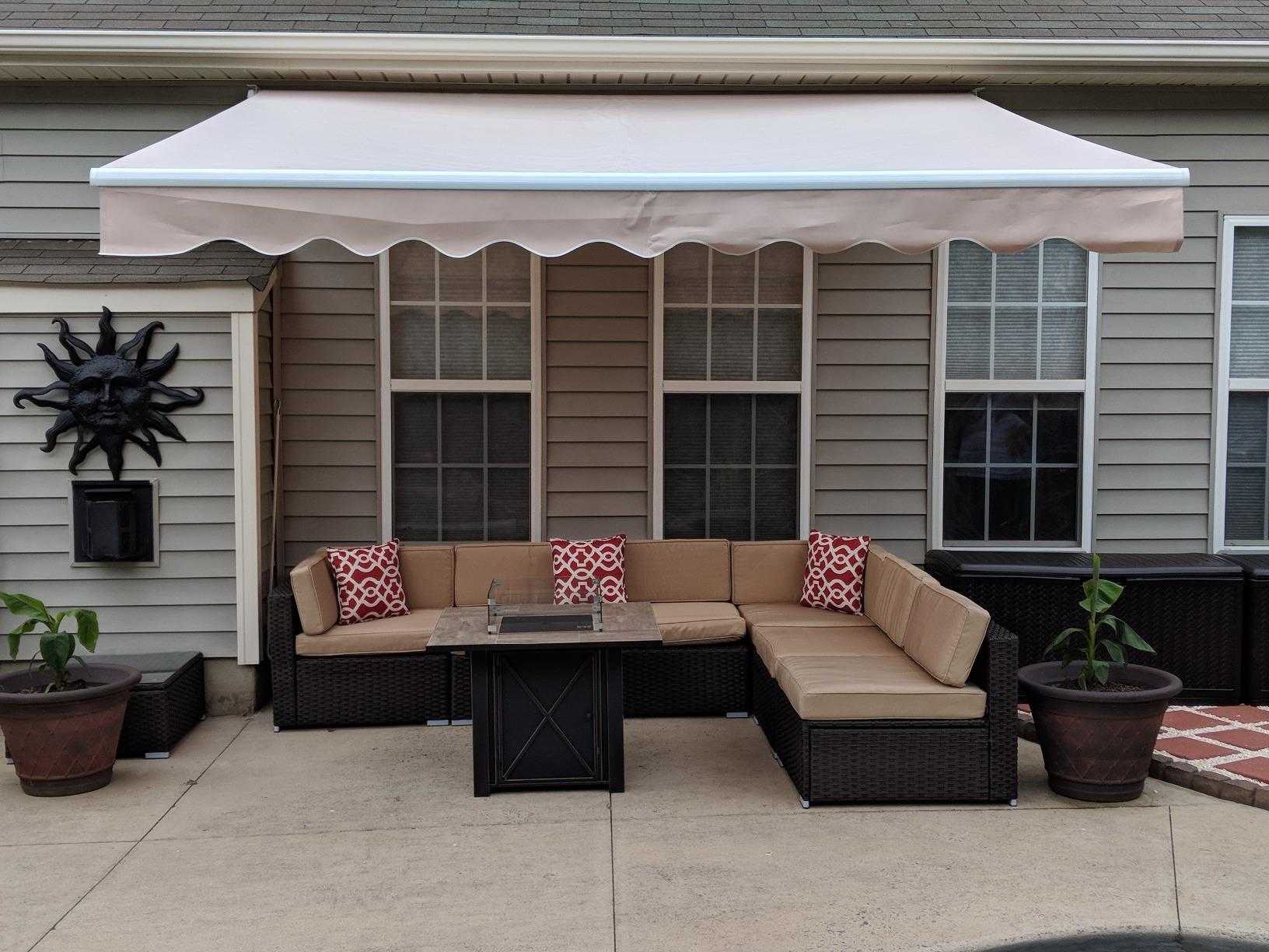 Diensweek 12'x10' Patio Awning Retractable, Fully Assembled Manual Commercial Grade - Quality 100% 280G Ployester Window Door Sunshade Shelter - Deck Canopy Balcony P100 Series (12'x10', Beige) customer photo 1