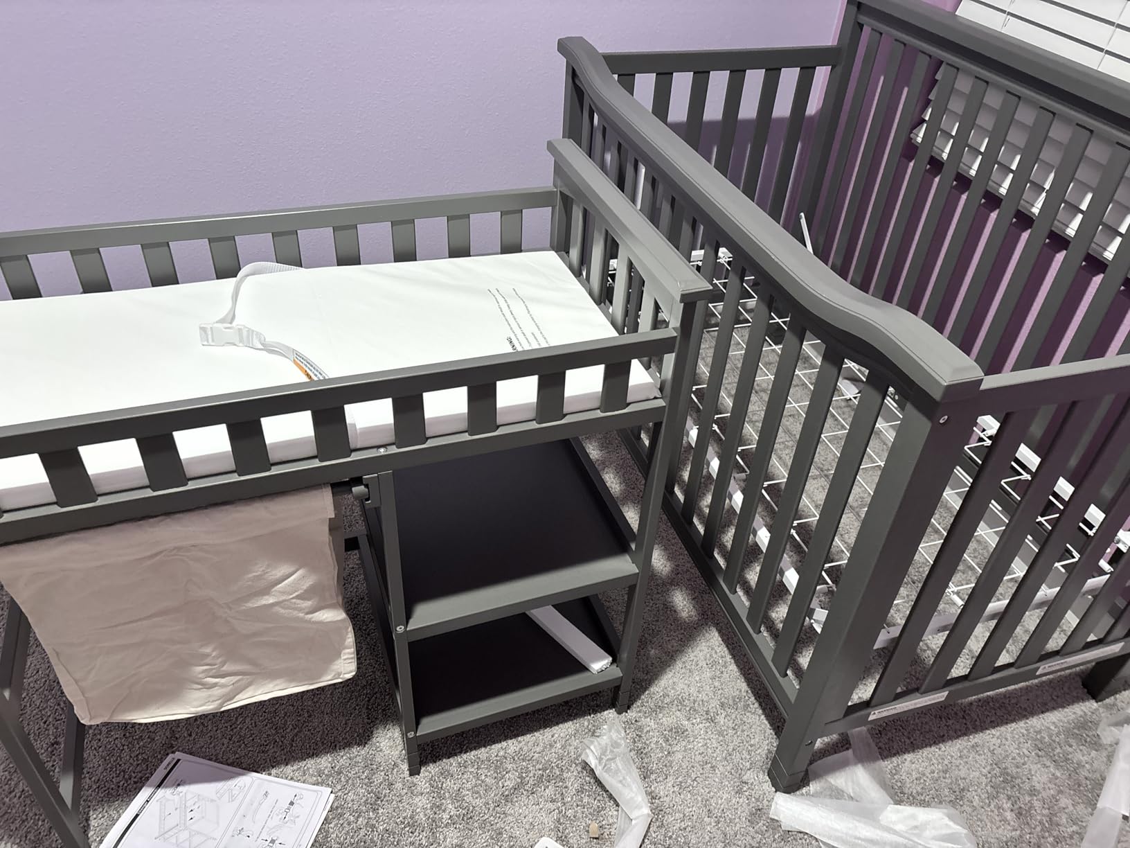 Sorelle Palisades 3-Piece Nursery Set with 4-in-1 Convertible Crib, 4-Drawer Dresser, Changing Table with Hamper, Baby Furniture Made of Wood, Non-Toxic Finish, Nursery Furniture Set - Grey customer photo 2