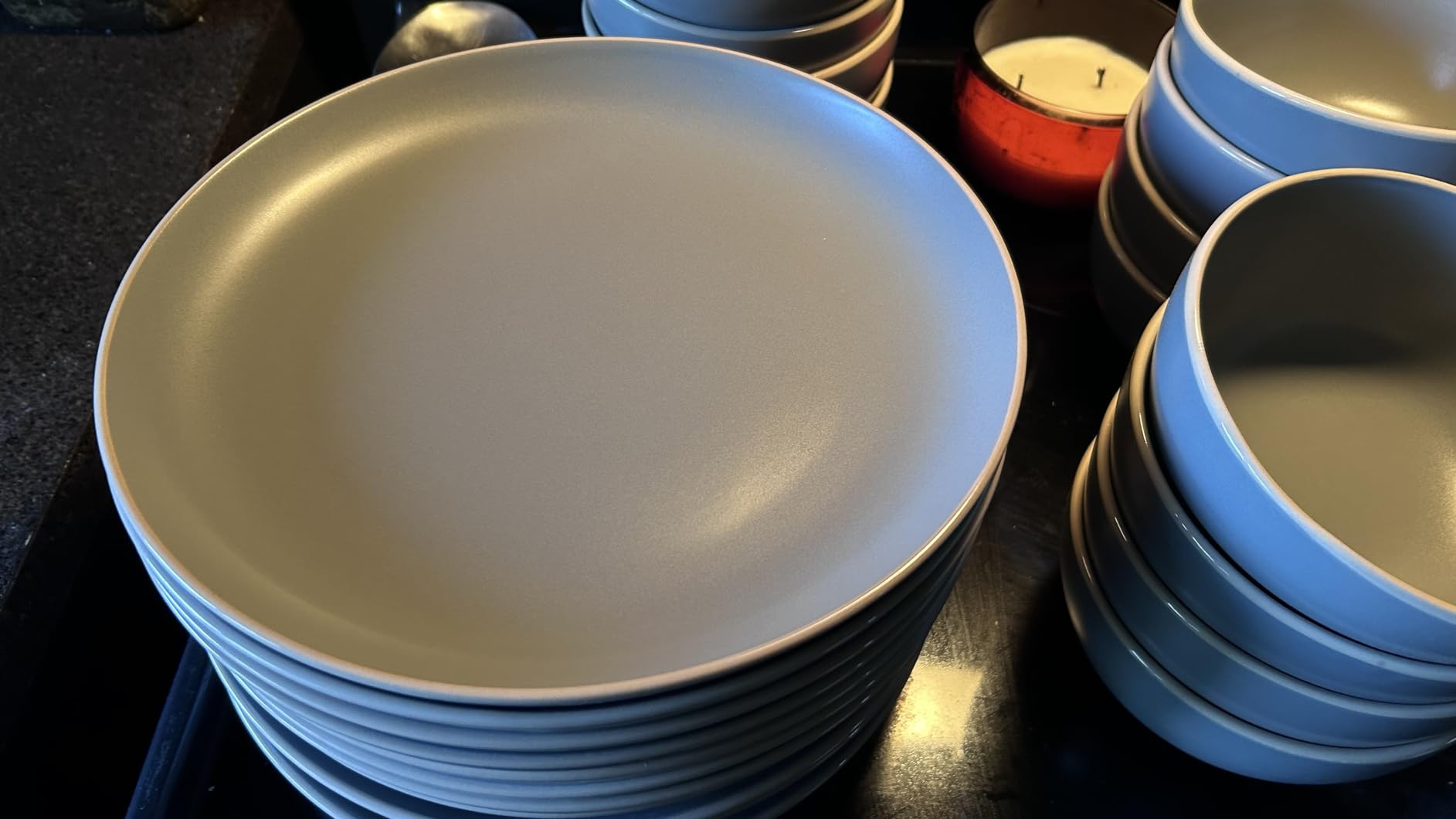 Gibson Home Rockaway 12-Piece Stoneware Dinnerware Set, Matte Finish, Service for 4, Modern Ceramic Plates and Bowls, Microwave & Dishwasher Safe – Soft Gray - Service for 4 customer photo 2