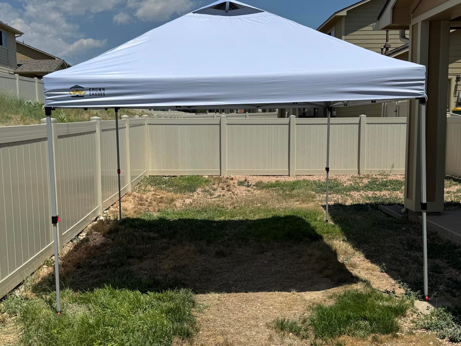 CROWN SHADES 10x10 Pop Up Canopy Tent with One Push Setup, Grid White | Patented CenterLok, Easy Outdoor Sun Shade for Events, Parties, Camping - Gazebo with STO-N-Go Cover Bag, Silver-Coated Top customer photo 2