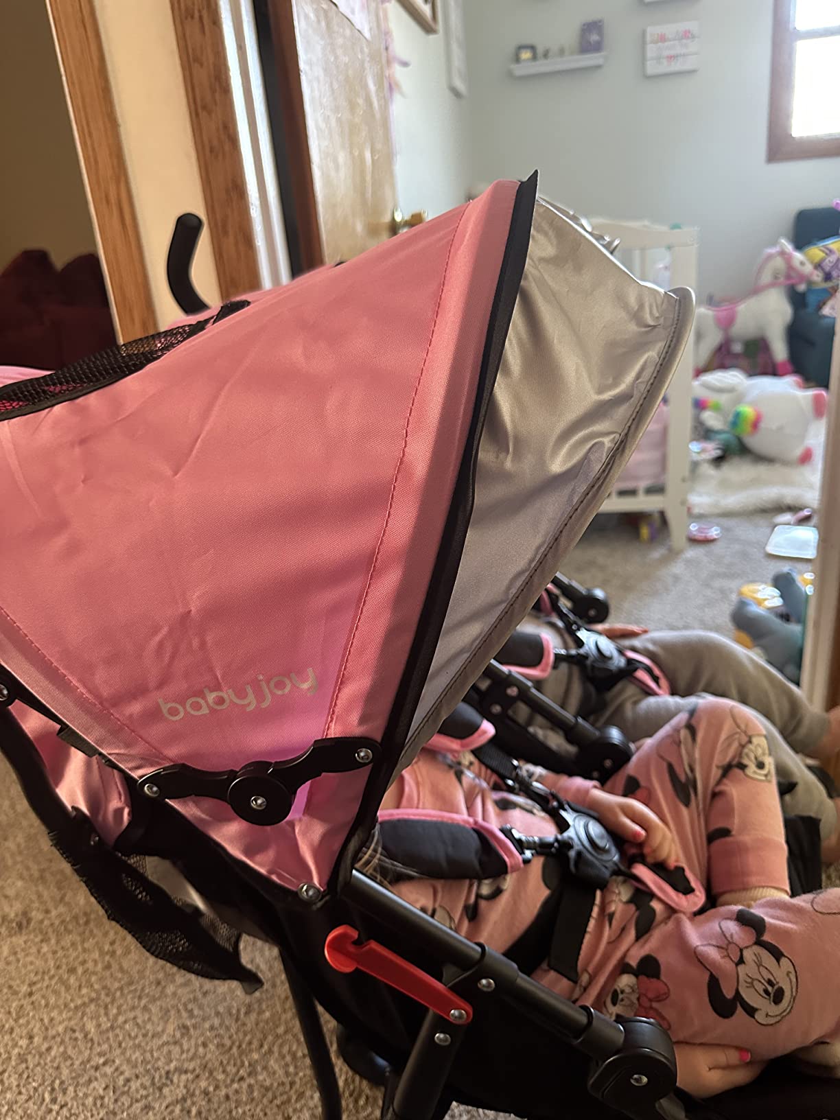 BABY JOY Double Umbrella Stroller, Lightweight Travel Side by Side Twin Stroller with Large Storage, Cup Holder, 5-Point Safety Harness, Adjustable Canopy & Compact Fold for Infant and Toddler (Black) customer photo 1