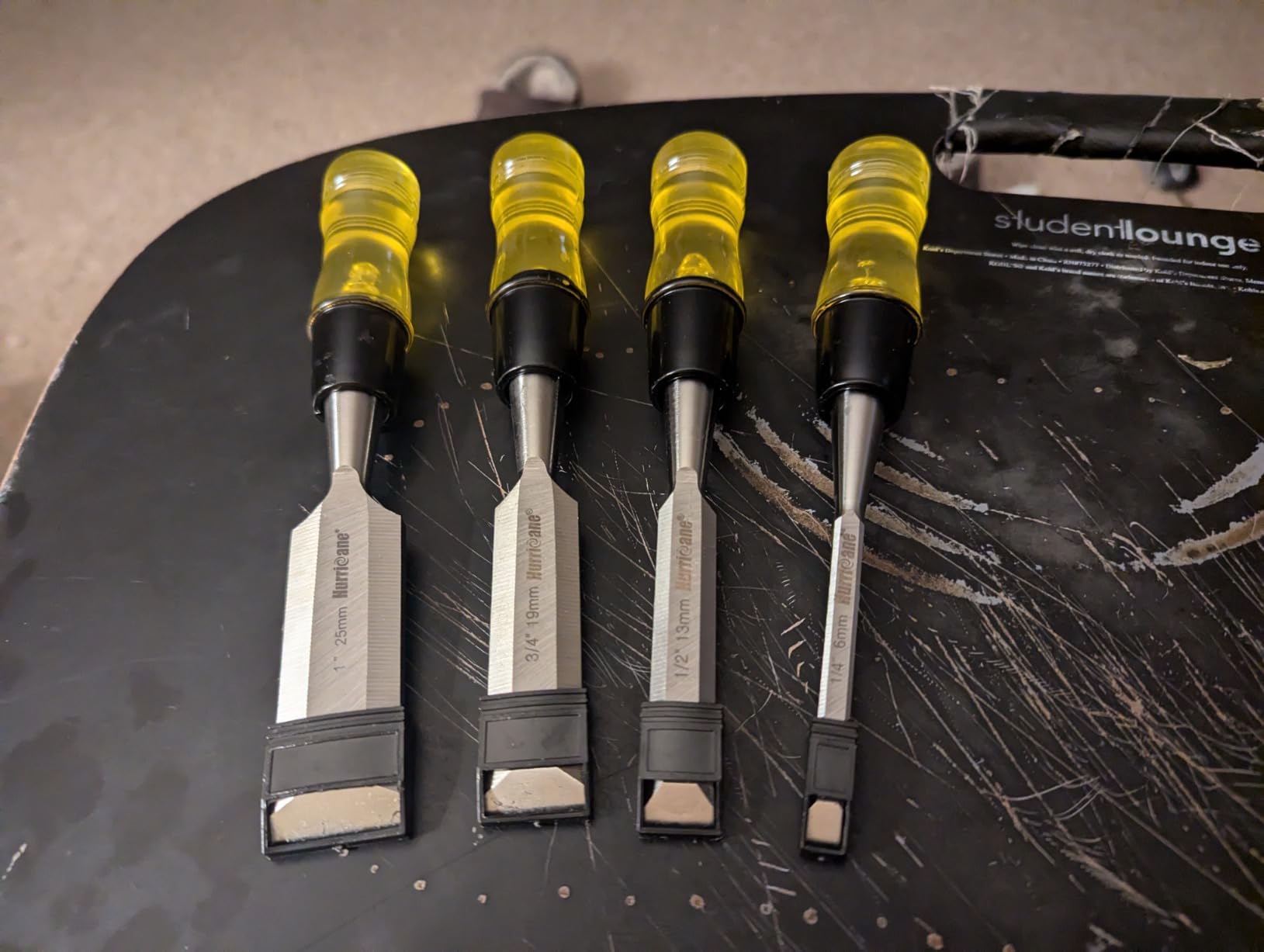 HURRICANE 4 Piece Wood Chisel Set for Woodworking. CR-V Steel Beveled Edge Blades with Safety Caps. Durable PVC High Impact Handle, for Precision Carving & DIY Projects (1/4