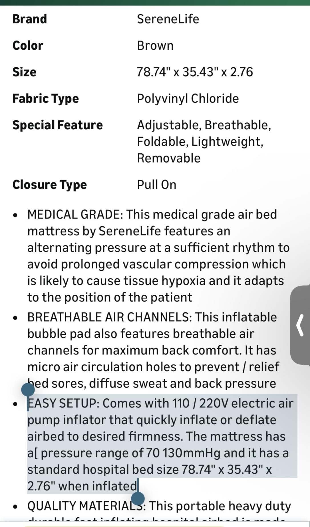 SereneLife Air Pressure Mattress Pad | Hospital Topper for Bedridden Patients | Alternating Air Pressure Mattress with Electric Pump, Medical Grade Pad & Topper for Hospital Bed | 330 lbs Capacity customer photo 1
