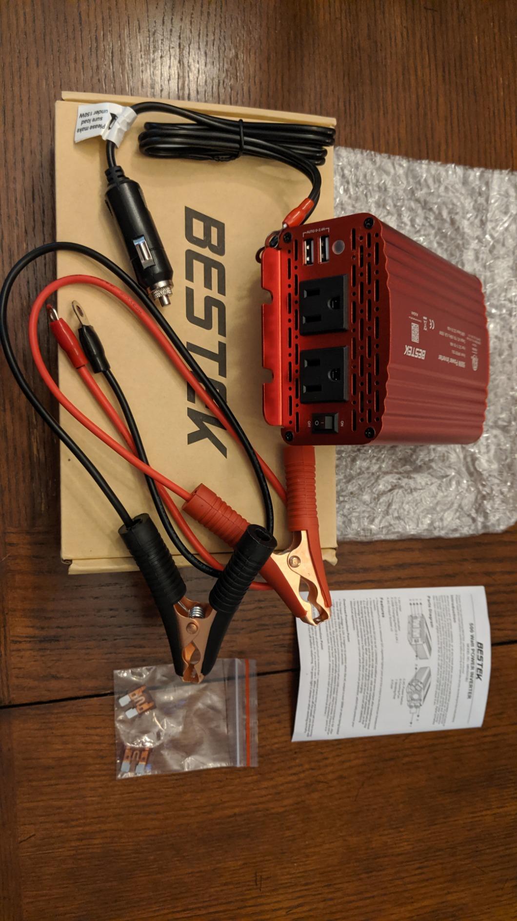 BESTEK 500W Power Inverter DC 12V to 110V AC Converter with Alligator Battery Clamp 4.8A Dual USB Car Charger ETL Listed customer photo 2