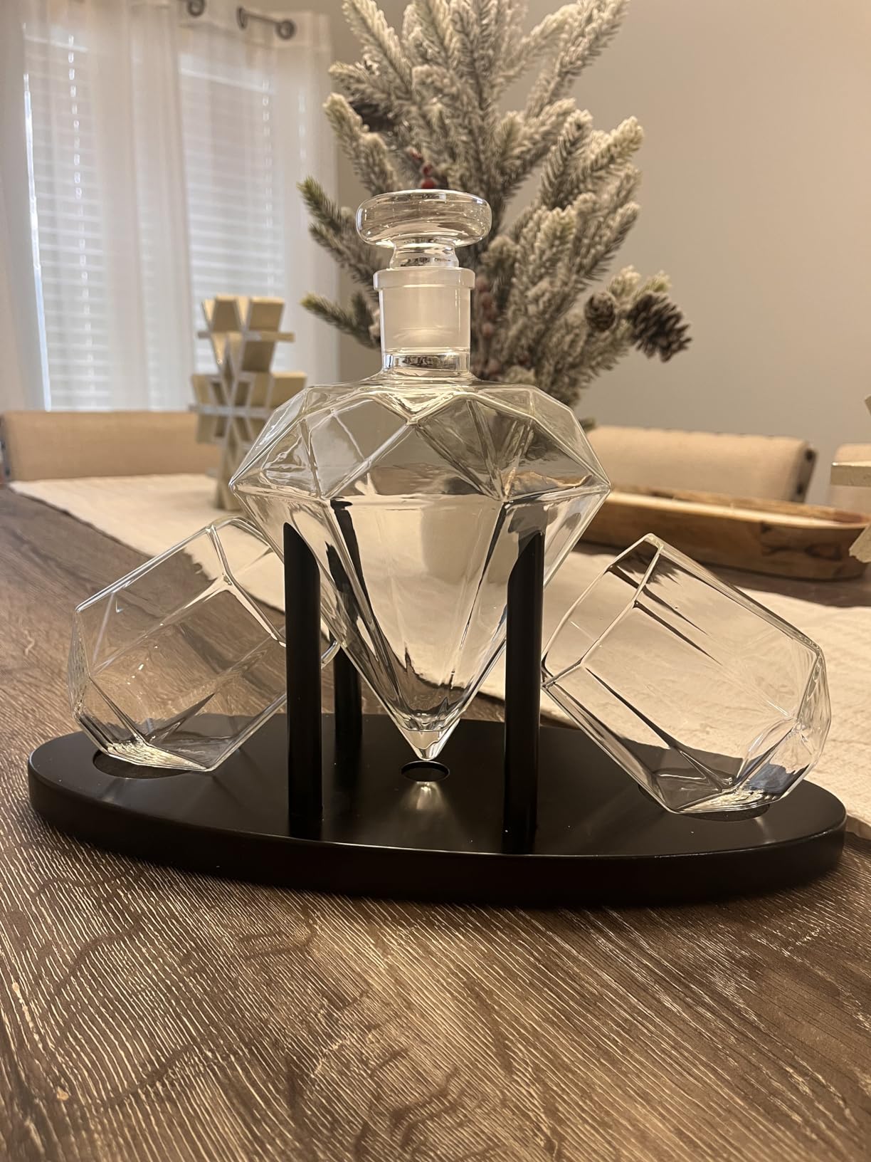 Whiskey Decanter Diamond shaped With 2 Diamond Glasses & Mahogany Wooden Holder – Elegant Handcrafted Crafted Glass Decanter For Liquor, Scotch, Rum, Bourbon, Vodka, Tequila – Great Gift Idea – 750ml customer photo 2