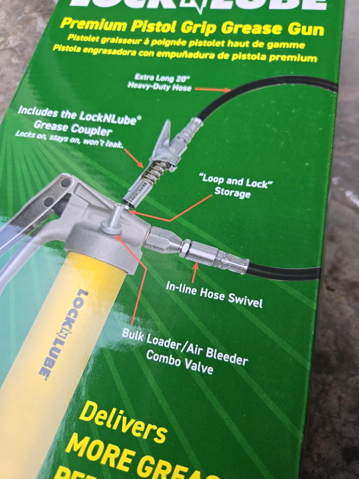 LockNLube Premium Pistol Grip Grease Gun with 20
