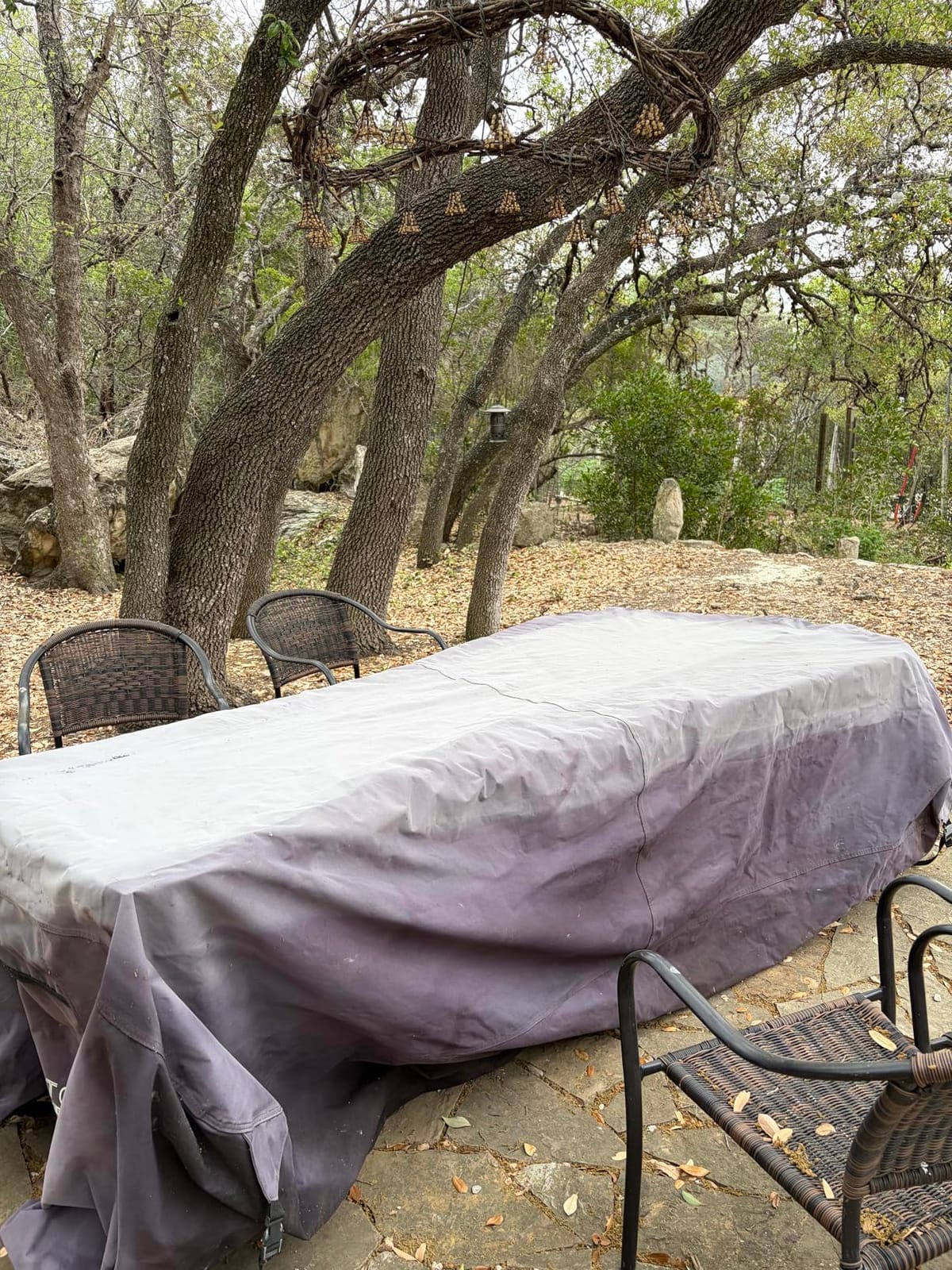 ULTCOVER Rectangular Patio Heavy Duty Table Cover - 600D Tough Canvas Waterproof Outdoor Dining Table and Chairs General Purpose Furniture Cover Size 111L x 74W x 28H inch customer photo 2