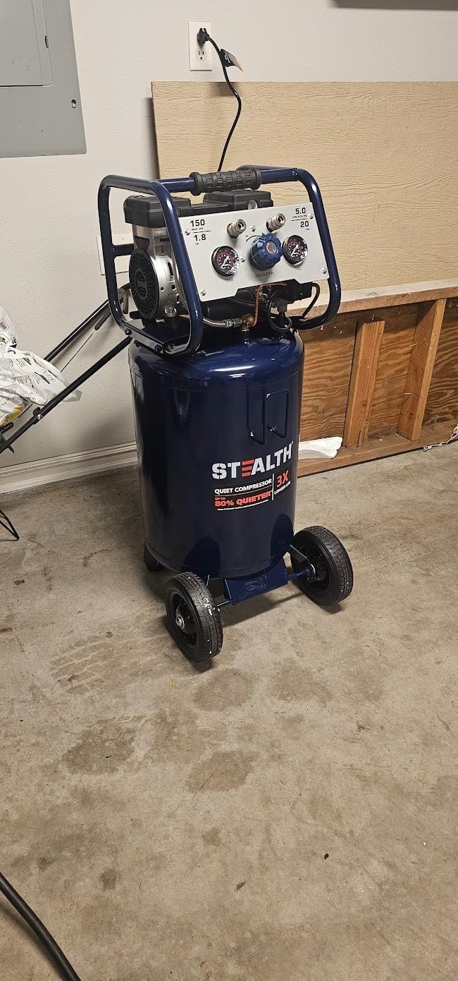 Stealth 20 Gallon Ultra Quiet Air Compressor,1.8 HP Oil-Free Peak 150 PSI 68 Decibel, 5.5 CFM @ 40 PSI 5 CFM @ 90 PSI Silent Long Life Electric Air Compressor W/Wheel for Garage customer photo 2