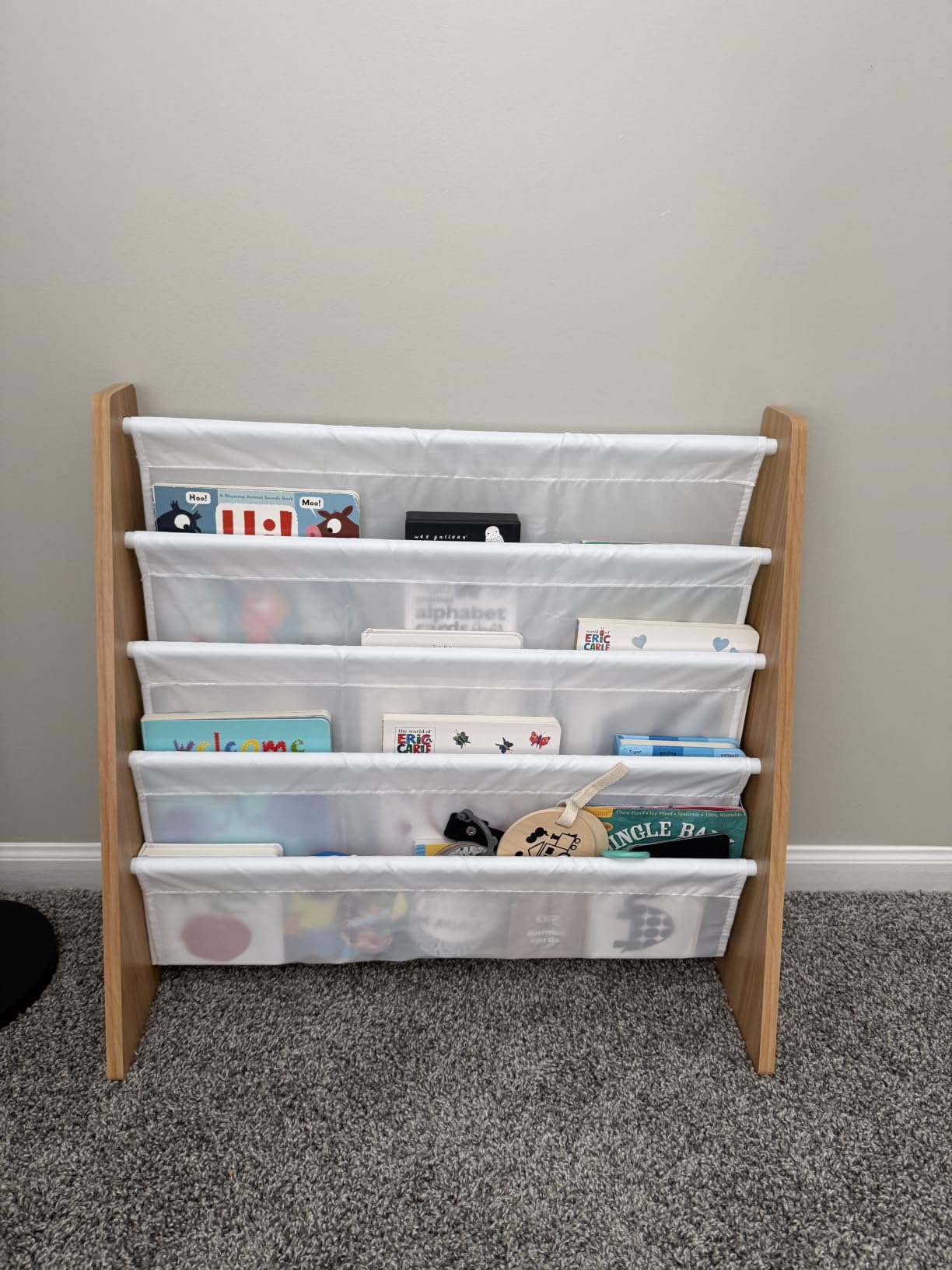 Humble Crew Kids Bookshelf, Montessori Front Facing Toddler Bookcase 4 Tier | Book display rack and reading nook organizer, nylon pockets show covers face out, compact for any playroom or bedroom space customer photo 1