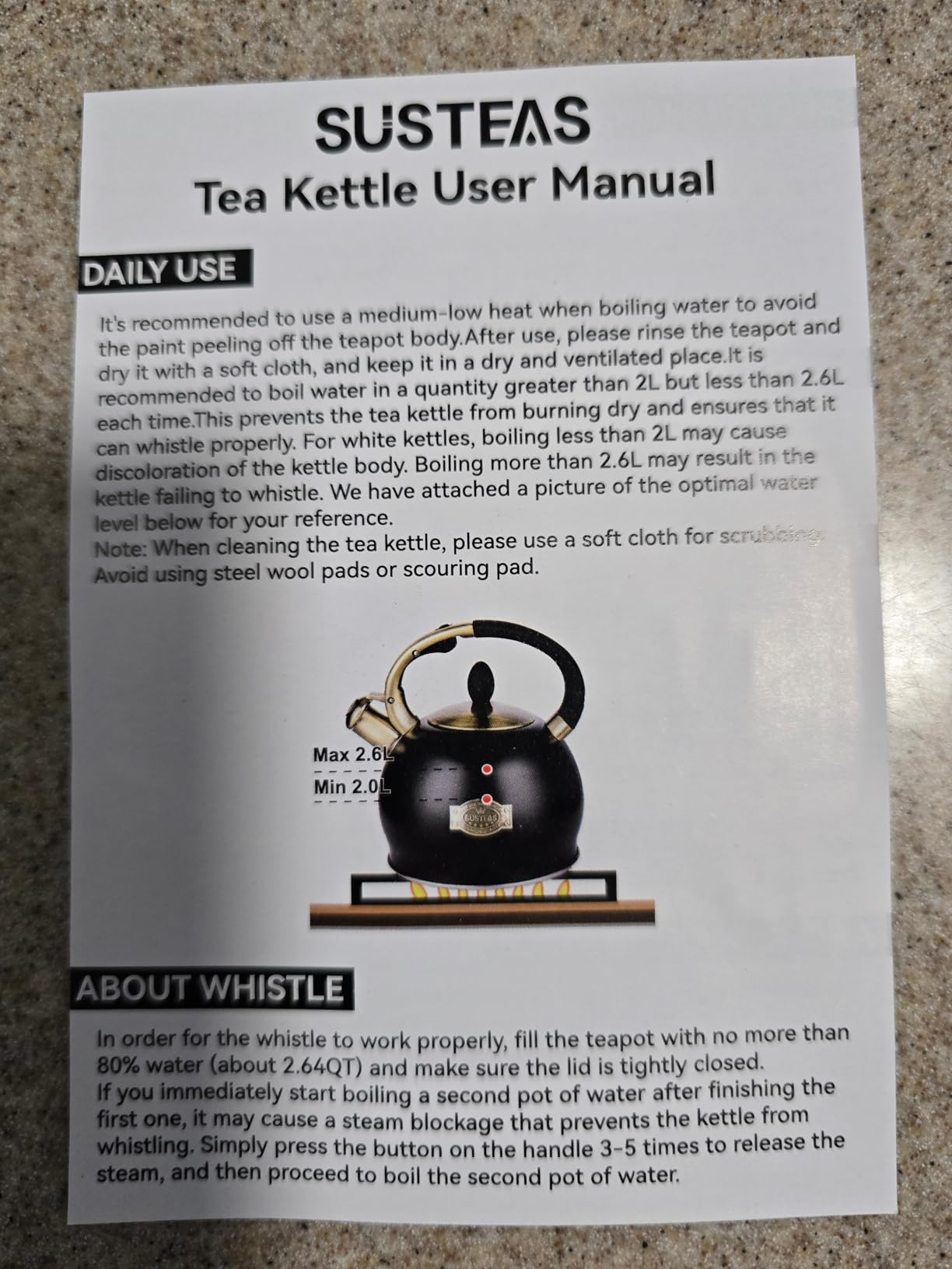 SUSTEAS Whistling Tea Kettle, 2.7QT Food-Grade Steel Teapot, BLACK customer photo 2
