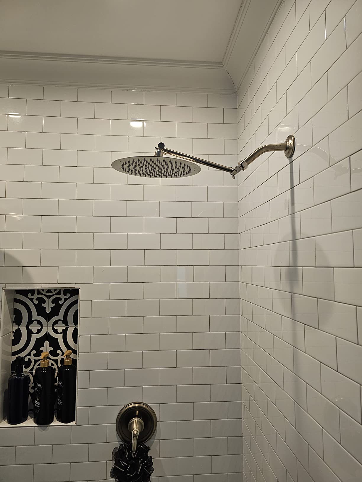 NearMoon Rain Shower Head with 11'' Adjustable Arm, High Pressure Stainless Steel Rainfall Shower, Ultra-Thin Design - Pressure Boosting (8 Inch, Chrome) customer photo 2
