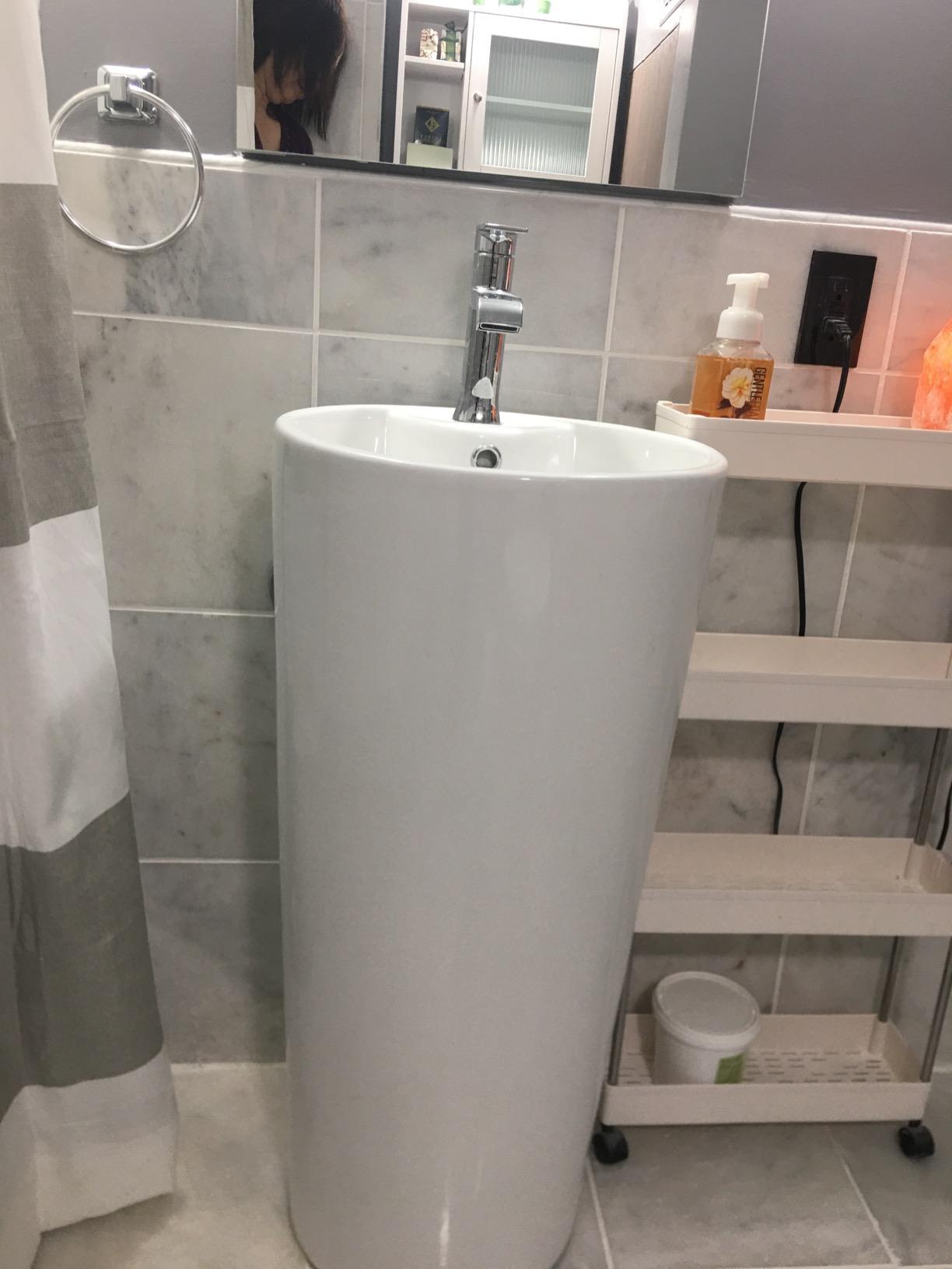 Monaco Circular Basin Pedestal Sink in Glossy White SM-PS307 customer photo 2