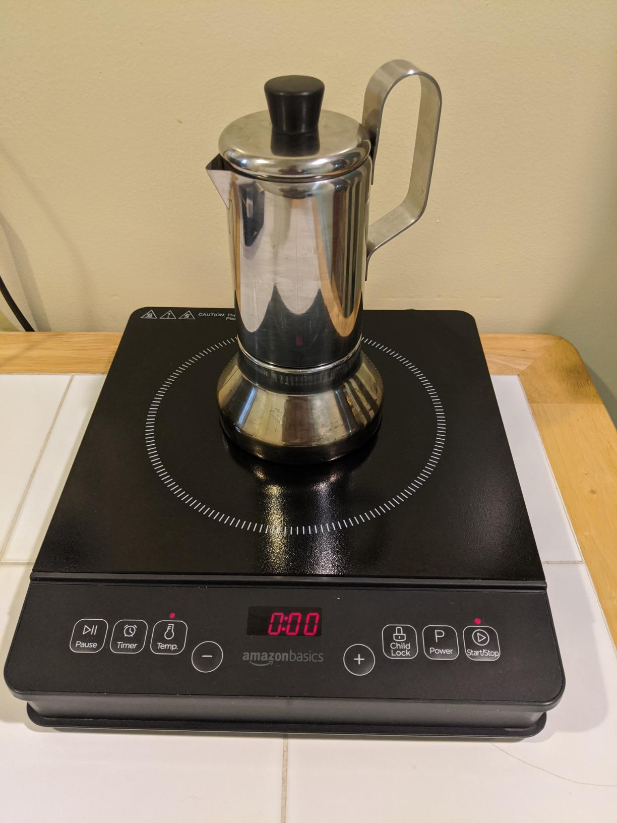 Amazon Basics 1800W Portable Electric Induction Cooktop, Burner and Child Lock, Overheat Protection, Timer, 8 Power Settings, Temperature Control Up to 440°F, for Cookware Diameter 5.7