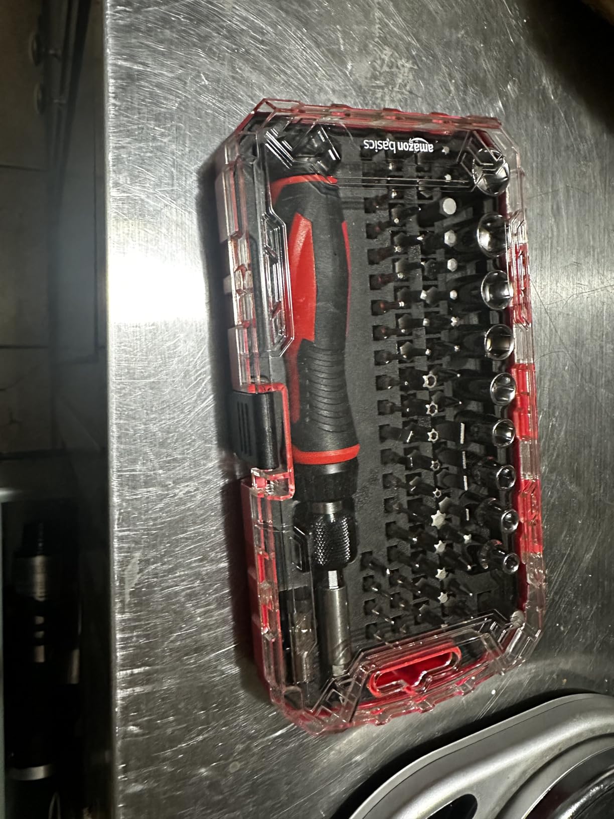 Amazon Basics Magnetic Ratcheting Wrench and Electronics Precision Screwdriver Tool Set, 73-Piece, with Carry Case for Household Repair, Small Jobs, Eyeglasses, Black/Red/Silver customer photo 1
