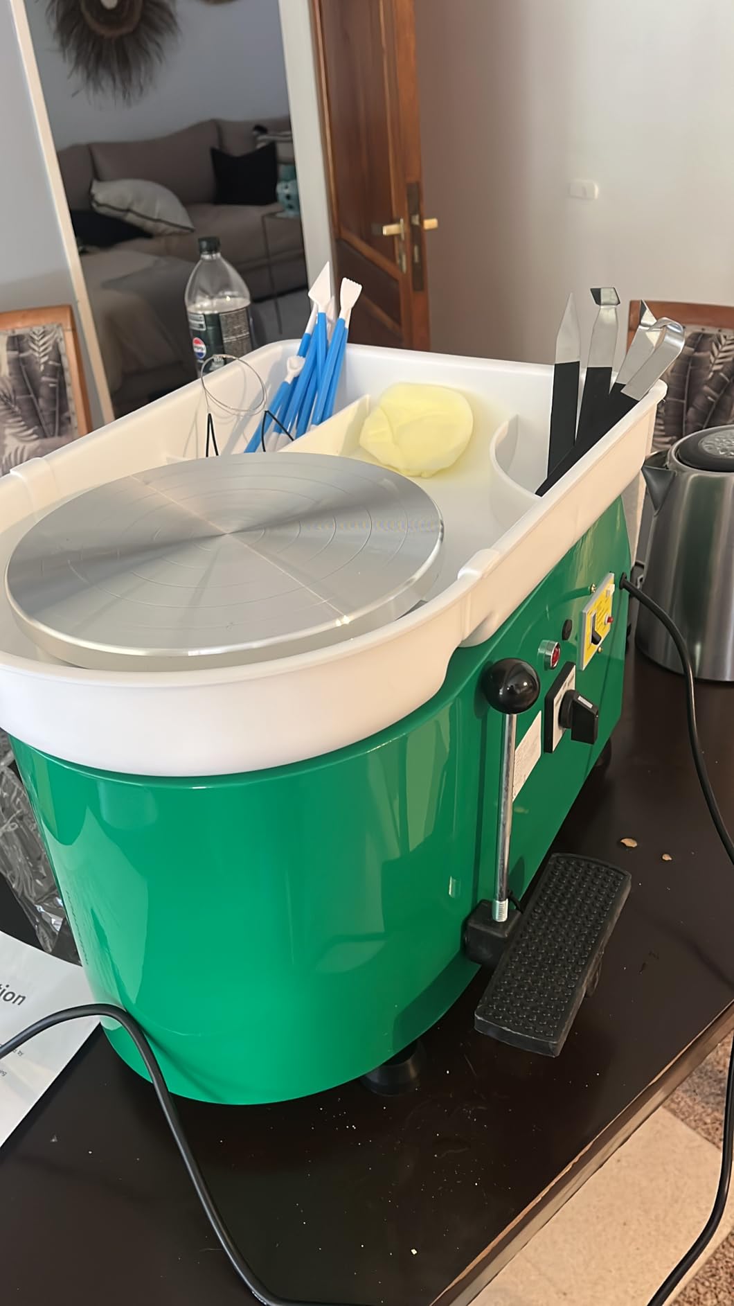 Pottery Wheel Pottery Forming Machine 25CM 350W Electric Pottery Wheel with Detachable Basin Foot Pedal DIY Clay Tool Ceramic Machine Work Clay Art Craft (Green)1 customer photo 1