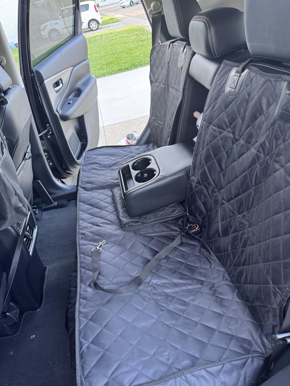 Yuntec Dog Car Seat Cover, Back Seat Cover for Dogs Pet Car Seat Protector | Waterproof Rear Seat Cover Durable Car Seat Cover, fits Middle Armrest for Most Cars SUVs Trucks (53” Width)- Black customer photo 2