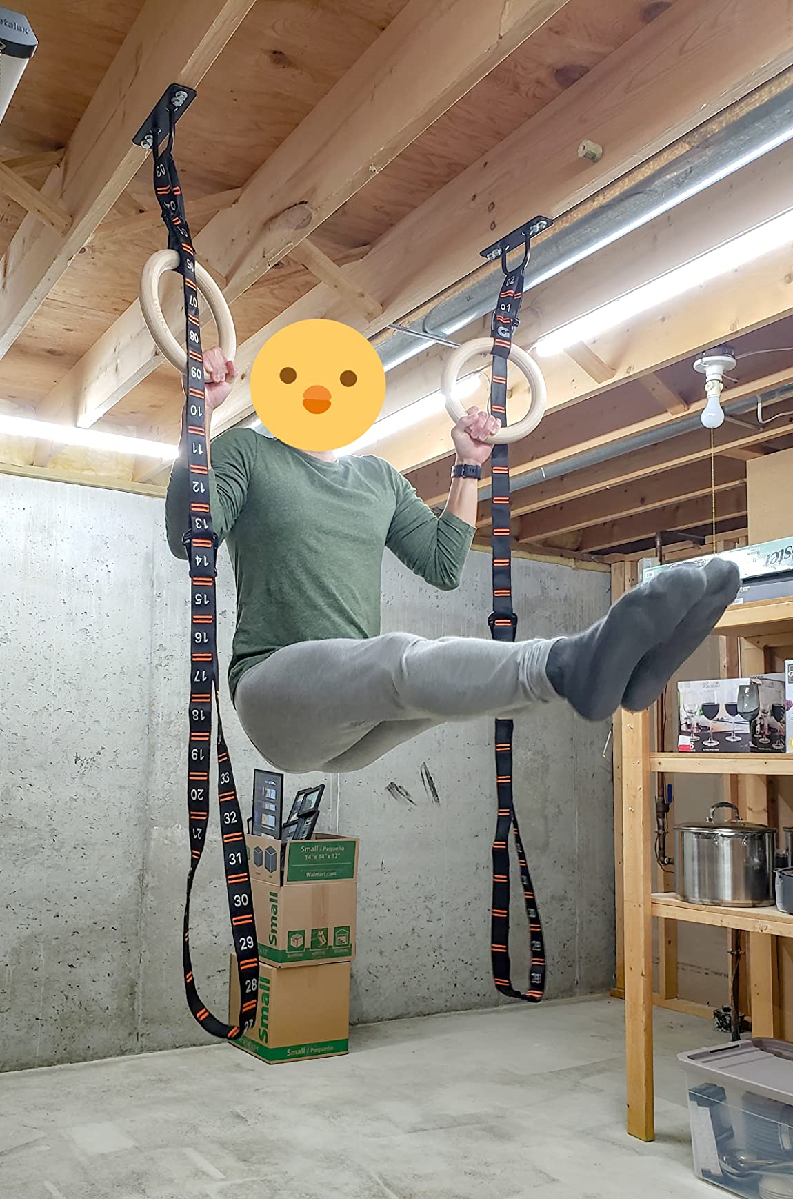 Gonex Wooden Gymnastic Rings with Adjustable Straps, 8.7 ft | Birch Wood Rings, Quick-adjust Carabiners Buckle Numbered Straps, Home Gym & Outdoor Training, Full-body Strength Workouts customer photo 1