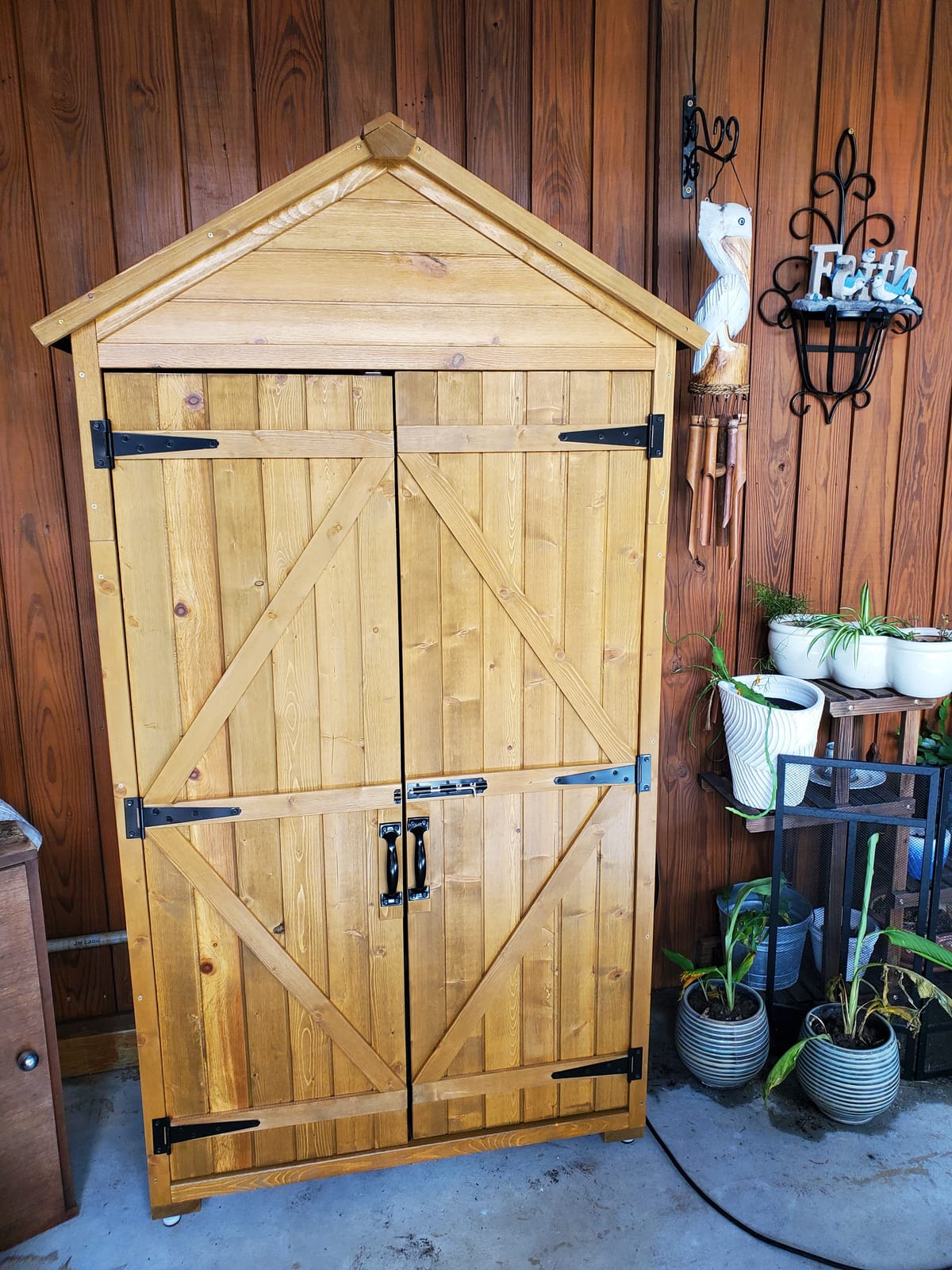 MCombo Outdoor Storage Cabinet with 2 Shelves, Outside Storage Shed with Floor, Wooden Garden Tool Shed with Latch for Yard Deck Lawn, 1000 customer photo 1