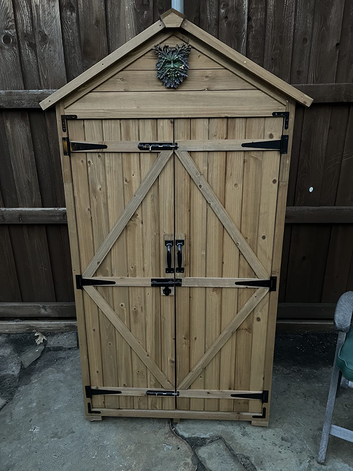 MCombo Outdoor Storage Cabinet with 2 Shelves, Outside Storage Shed with Floor, Wooden Garden Tool Shed with Latch for Yard Deck Lawn, 1000 customer photo 2