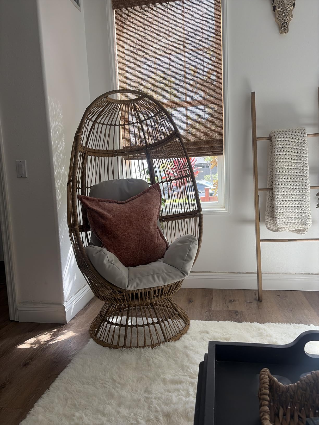 Christopher Knight Home Ellen Outdoor Wicker Swivel Egg Chair with Cushion, Light Brown, Beige customer photo 1