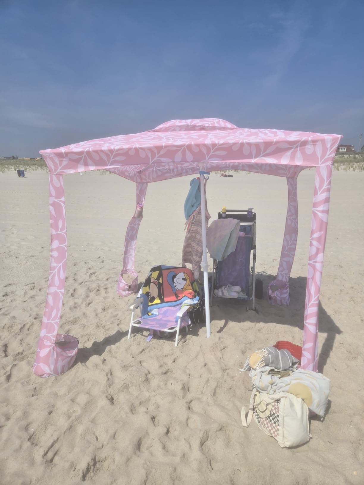 AMMSUN Beach Cabana, 6.5'×6.5' Beach Canopy, Easy Set up and Take Down, Cabana Tent with Sand Pockets, Instant Sun Shade with Side Wall, Coral Tropical customer photo 1