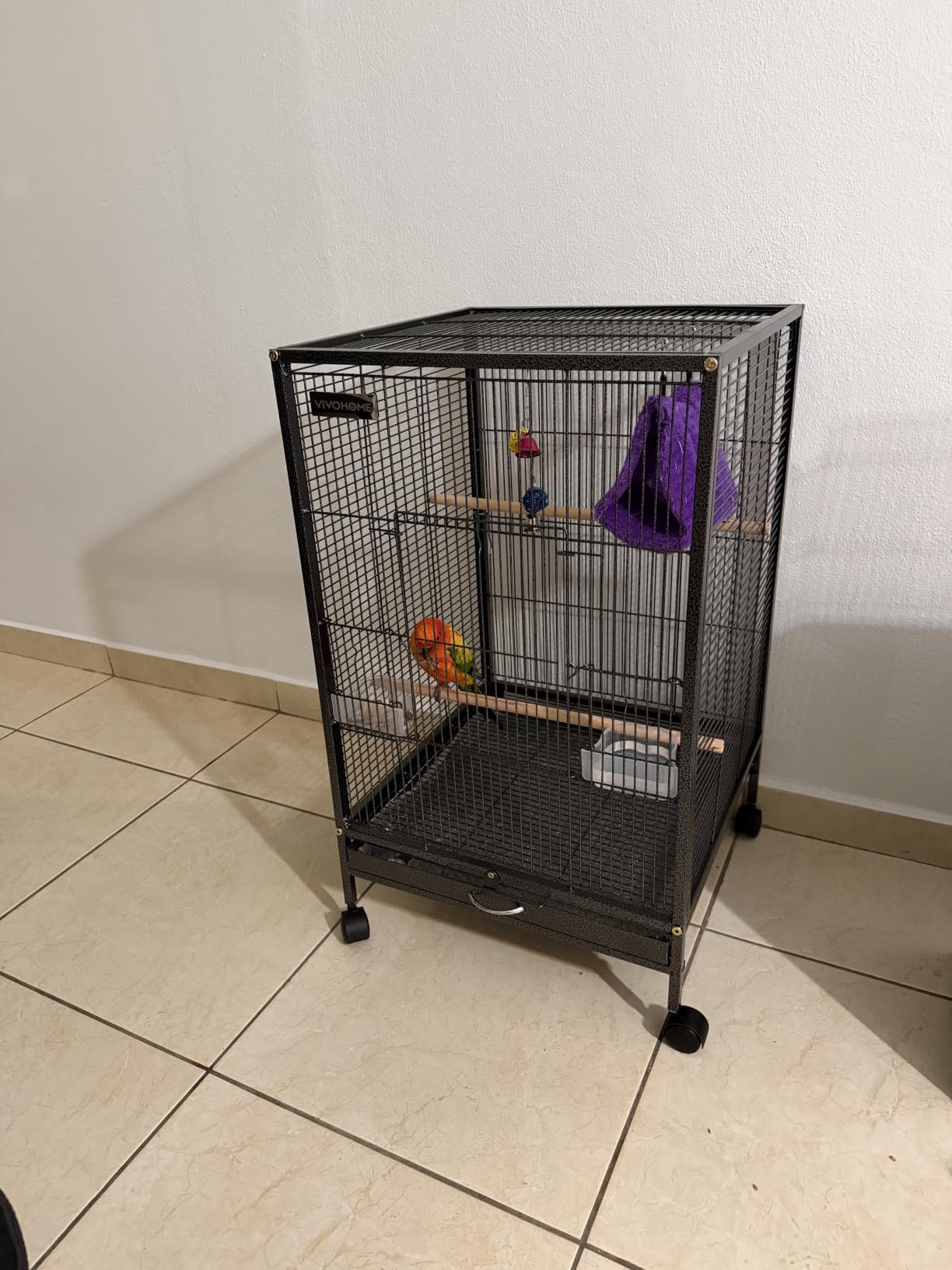 VIVOHOME Wrought Iron Bird Cage with Rolling Stand, 30 Inch Height customer photo 2