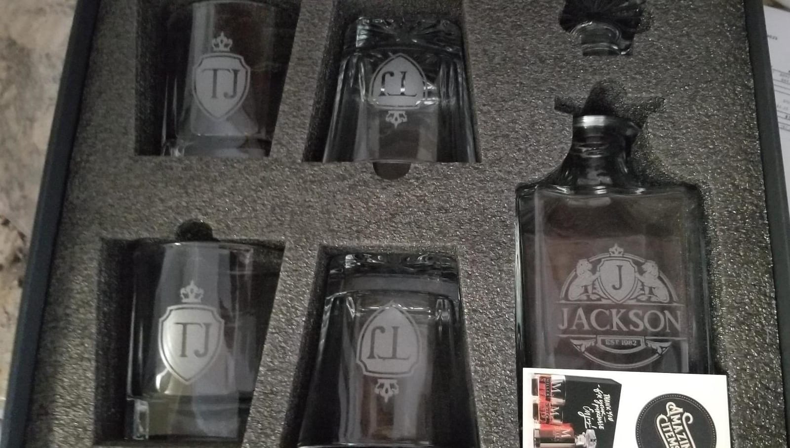 Personalized 5 pc Whiskey Decanter Set - 9 Design Options - Limited Edition, Custom Liquor Decanter | 25 Oz, 750ml Liquor Decanter w/ 4pcs Whiskey Glass Set #1 customer photo 2