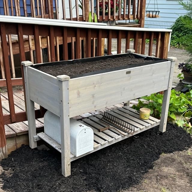 Best Choice Products Raised Garden Bed 48x24x32-inch Mobile Elevated Wood Planter w/Lockable Wheels, Storage Shelf, Protective Liner - Natural customer photo 1