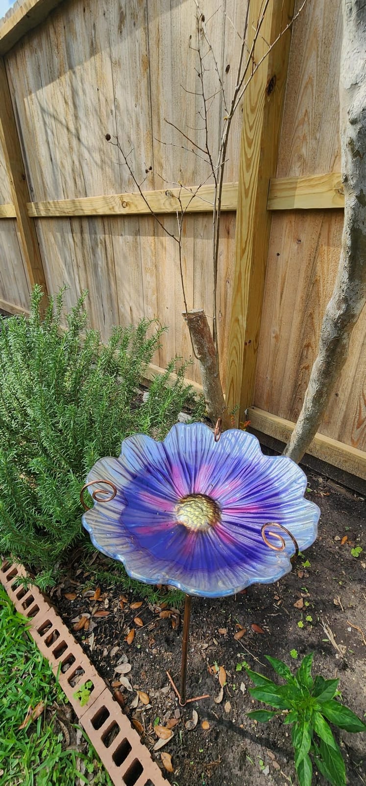 MUMTOP Glass Birdbath Birdfeeder with Metal Stake Garden Yard Outdoor Blue | 31inch height=
