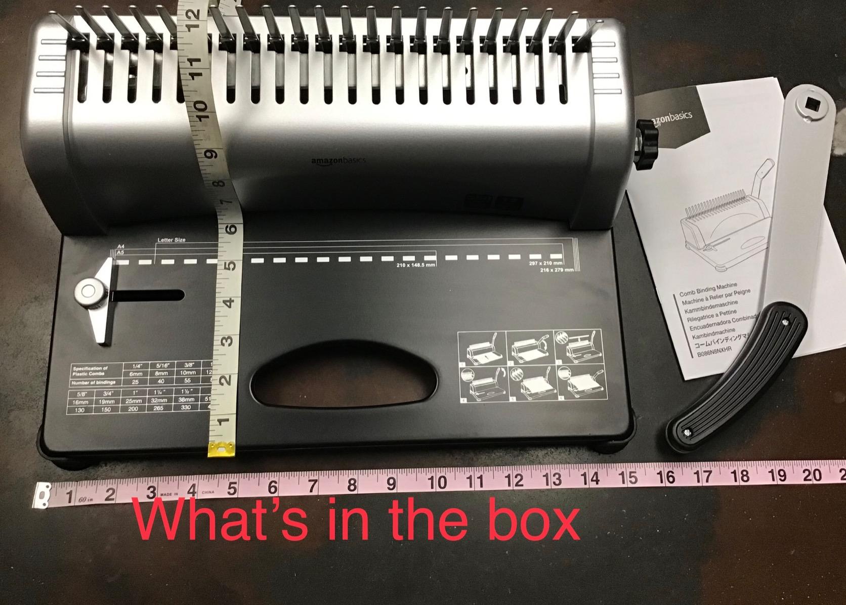 Amazon Basics Comb Binding Machine, 350 Sheets Capacity, Punches 12 Sheets, for Paper Sizes A5(15 holes)/Letter(19 holes)/A4(21 holes) with Adjustable Margin, Grey customer photo 2