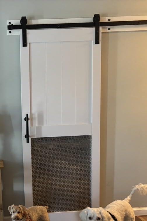 36 x84in MDF Sliding Barn Door with 6.6ft Barn Door Hardware Kit & Handle | White Solid Barn Door Slab Covered with Water-Proof PVC Surface, Pre-Drilled Holes Easy Assembly, H-Frame customer photo 2