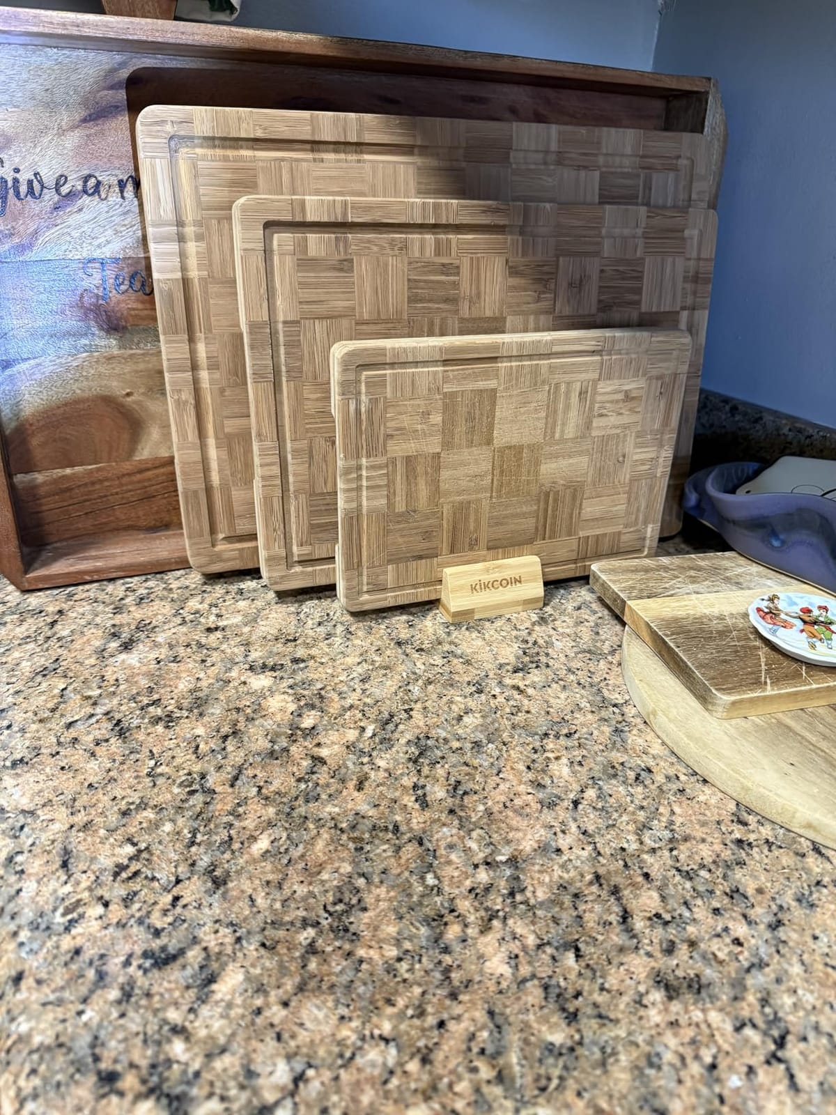 Kikcoin Extra Large Bamboo Cutting Boards, (Set of 3) Chopping Boards with Juice Groove Bamboo Wood Cutting Board Set Butcher Block for Kitchen, End Grain Serving Tray customer photo 2