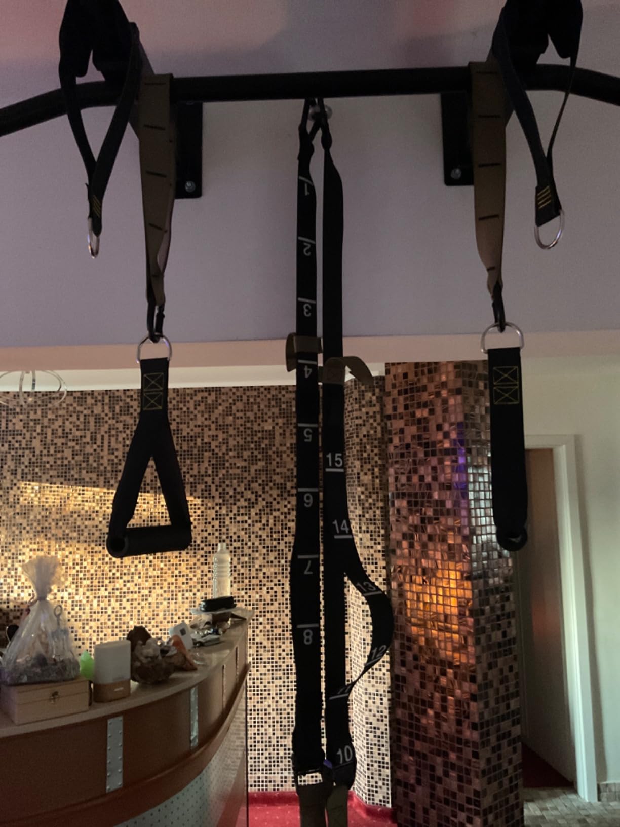 Suspension Trainer, Bodyweight Training Straps for Full Body Workouts at Home, Includes Door Anchor, Extension Arms and Advanced Foot Straps. Green customer photo 1