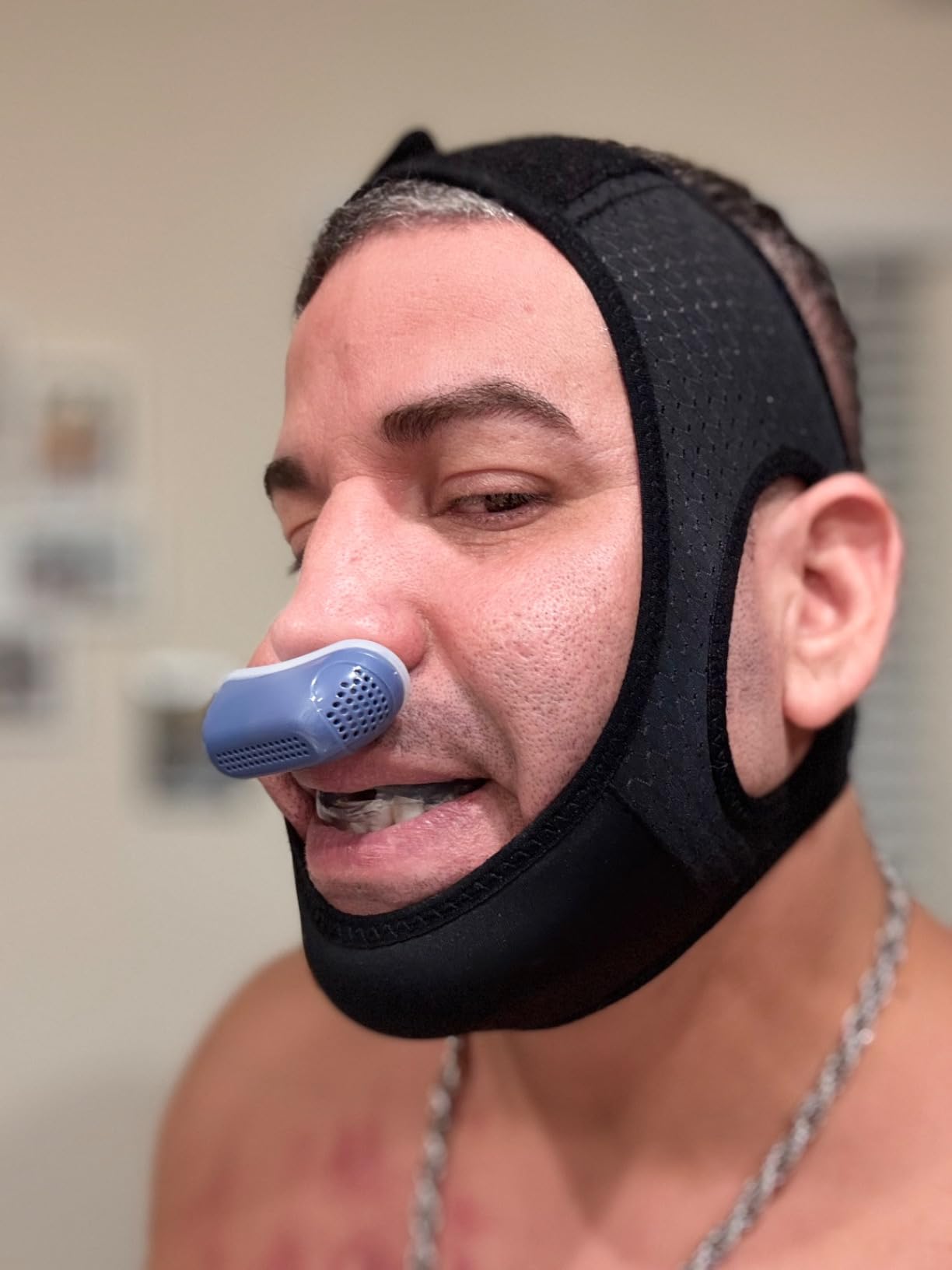 Anti Snore Chin Strap [Upgraded], Vosaro Snoring Solution Effective Anti Snore Device, Adjustable and Breathable Stop Snoring Head Band for Men Women, Black | Upgraded Ear Holes, Snore Reducing Device, for Men, Women & Adults, Nylon, Soft & Flexible customer photo 2