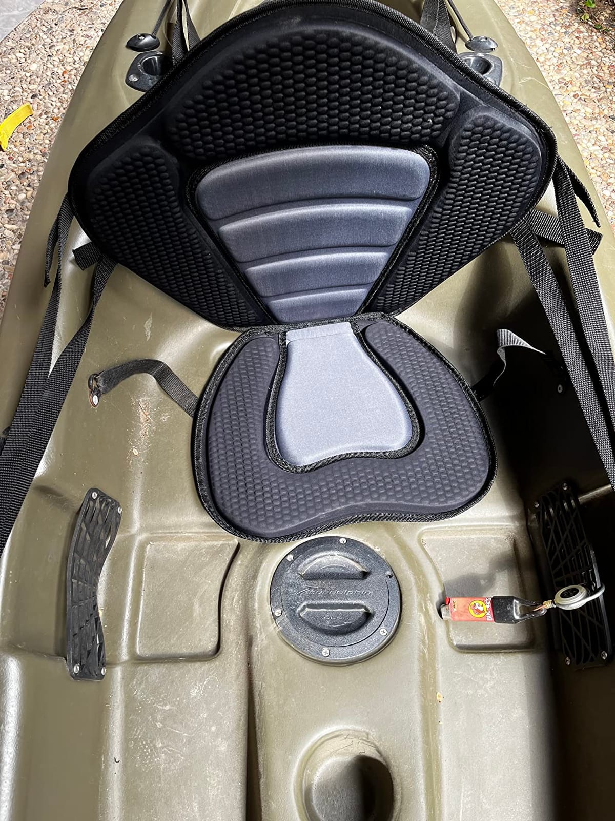 Kayak Seat Deluxe Padded Fishing Boat Seat Deluxe Sit-On-Top Canoe Seat Cushioned - Comfortable Backrest Support Universal Sit with Adjustable Back Strap Detachable Storage Bag customer photo 1