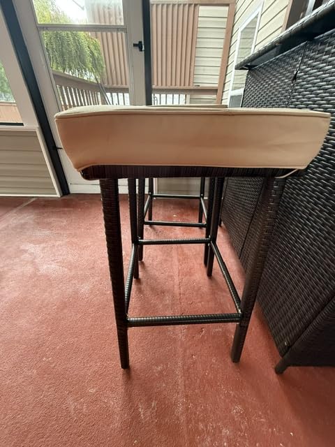 Yaheetech 3pcs Outdoor Bar Set, Patio Wicker Bar Furniture with 2 Storage Shelves, Glass Top Table, Cushions and Two Stools, Brown/Khaki | with 2 Storage Shelves, Glass Top Table, Cushions and Two Stools customer photo 2
