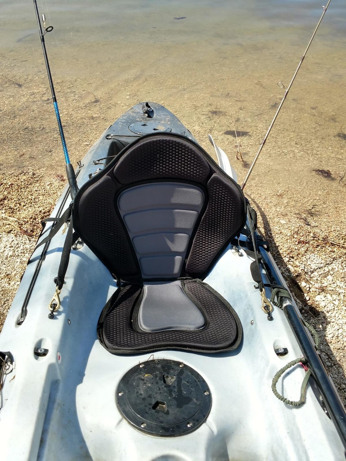 Pactrade Marine Adjustable Straps Black Gray Padded Deluxe Kayak Seat Detachable Storage Back Backpack Bag Canoe Backrest Support Cushion Sit On Top Fishing Brass Clips Canoeing Kayaking Rafting (2) customer photo 1