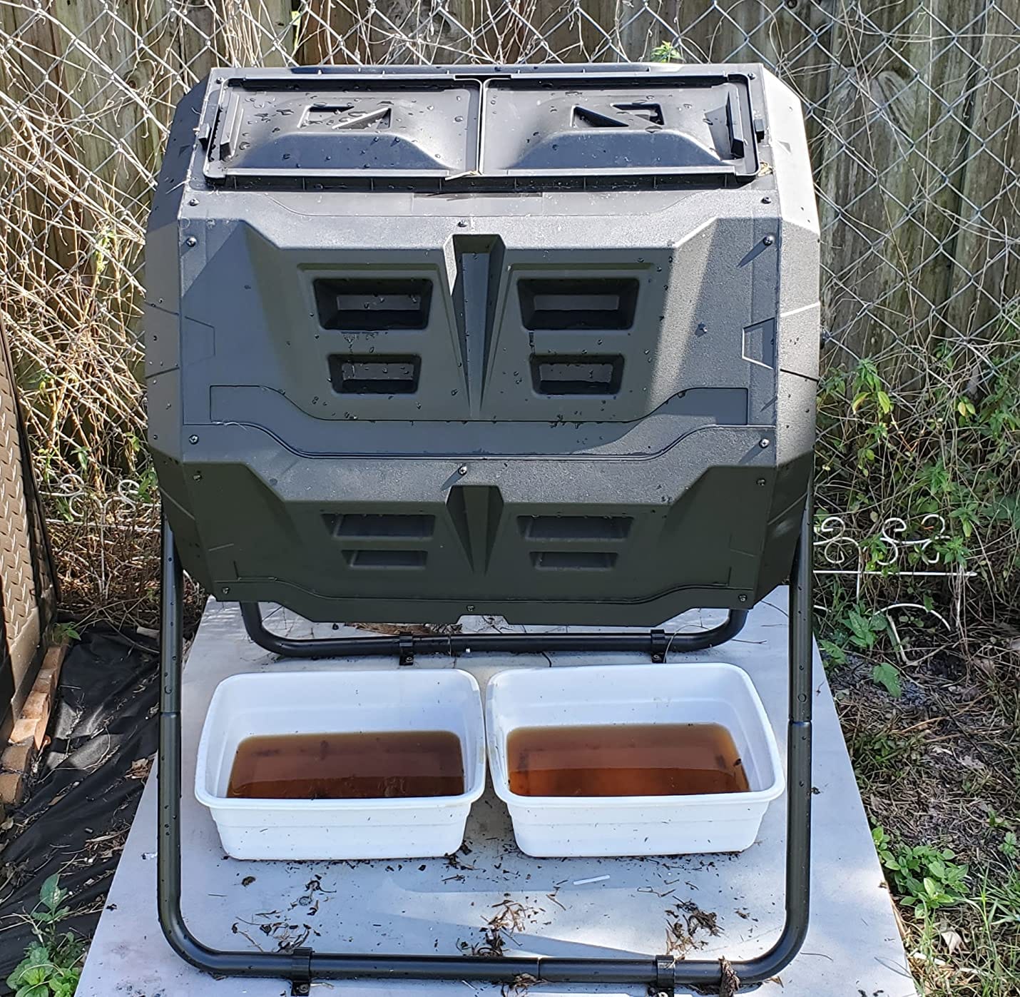 43 Gallon Dual Chamber Tumbling Composter with Integrated Thermometer - Rotatable Outdoor Compost Bin, Dual Batch Design for Garden Waste, Black customer photo 1
