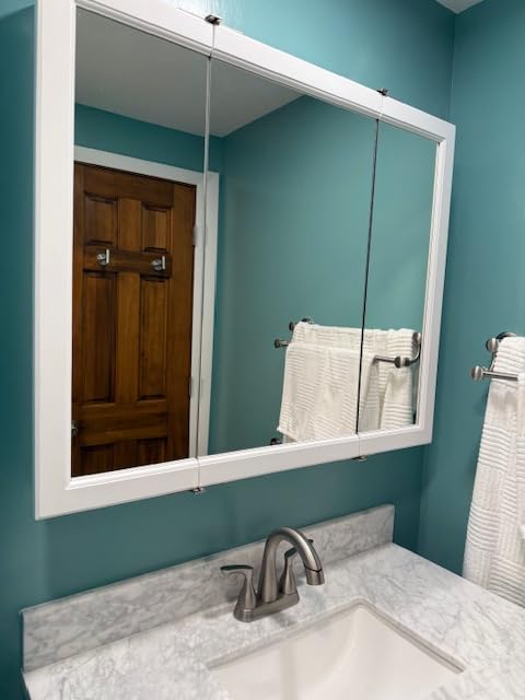 Design House Wyndham Bathroom Medicine Cabinet with Mirror, 30 Inch Wall Mount Medicine Cabinet, 3 Mirrored Doors, Bathroom Wall Cabinet with Storage, White, 30