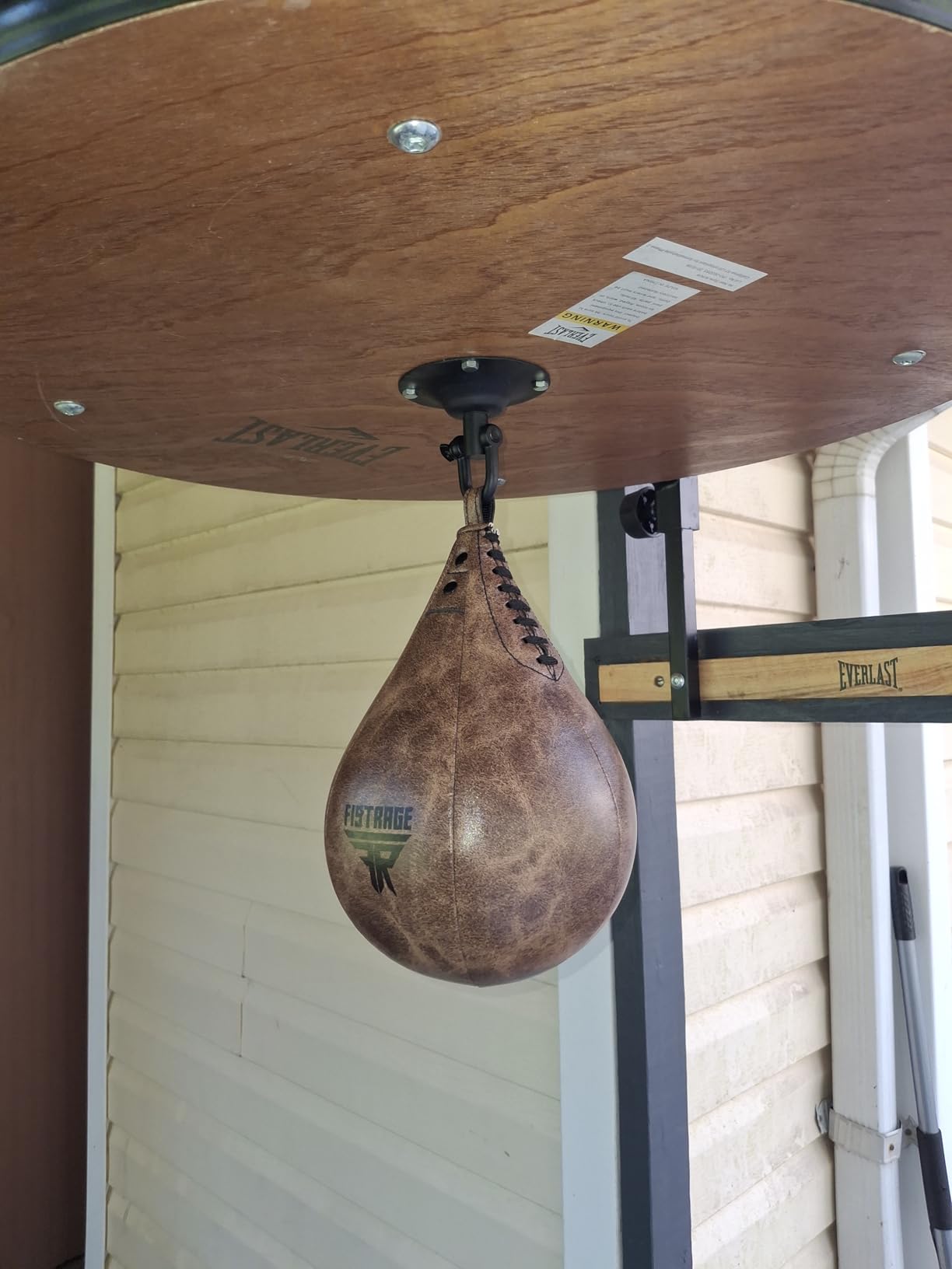 FISTRAGE Speed Ball Boxing Bag Leather MMA Muay Thai Training Punching Dodge Striking Kit with Free Hanging Swivel Workout Speedball Kicking Platform Equipment (Black) customer photo 1
