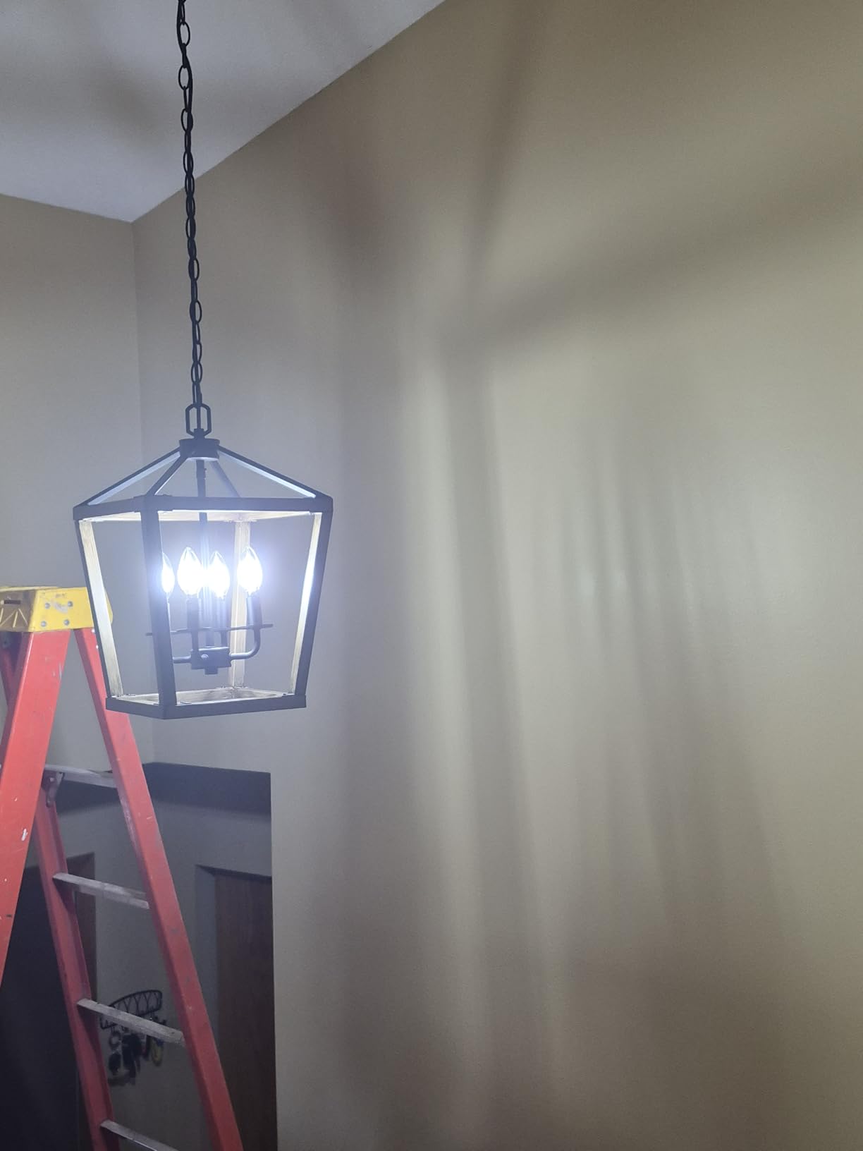 4 Light Chandelier, Industrial Ceiling Light Black Lantern Light Fixtures with Farmhouse Metal Cage Adjustable Height Rustic Geometric Hanging Light E12 Base for Kitchen Island, Entryway, Indoor customer photo 1
